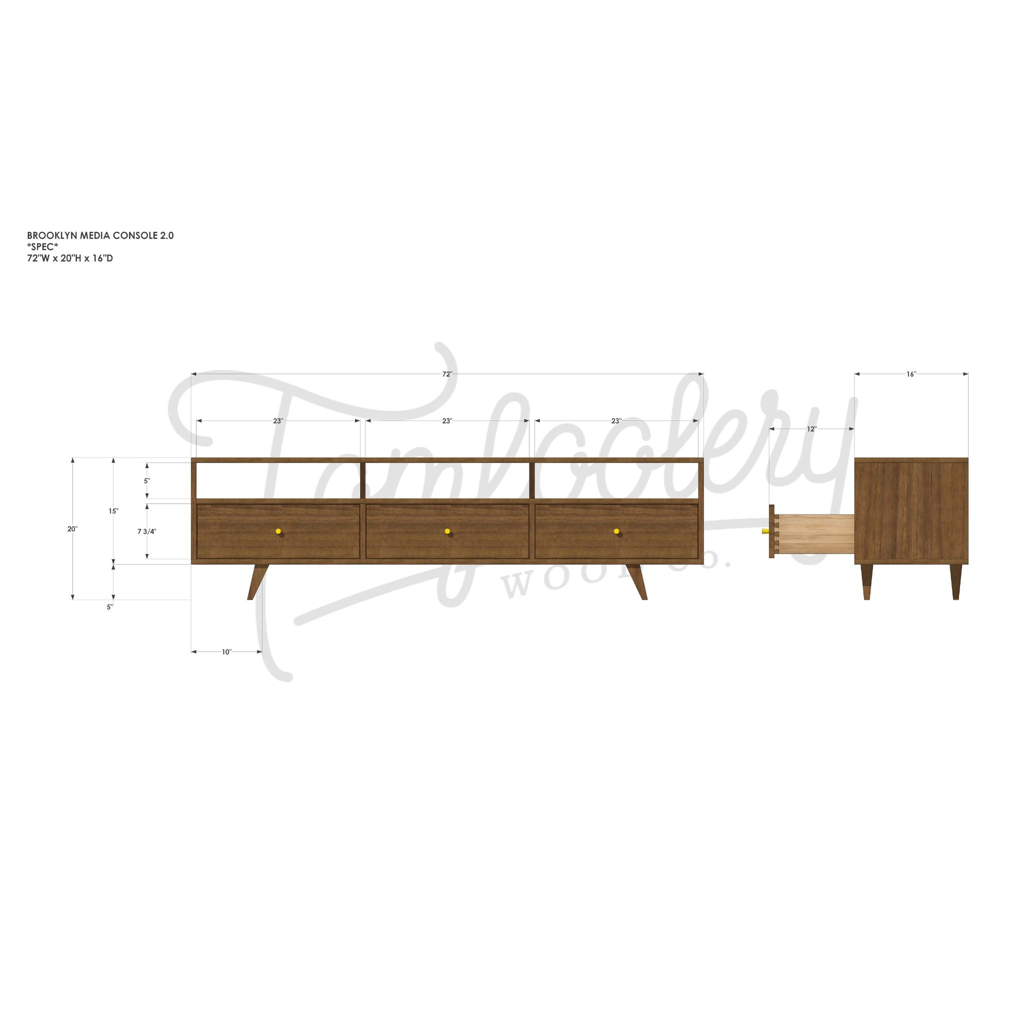 Brooklyn Console 2.0 CN46 Dimensions by Tomfoolery Wood Co