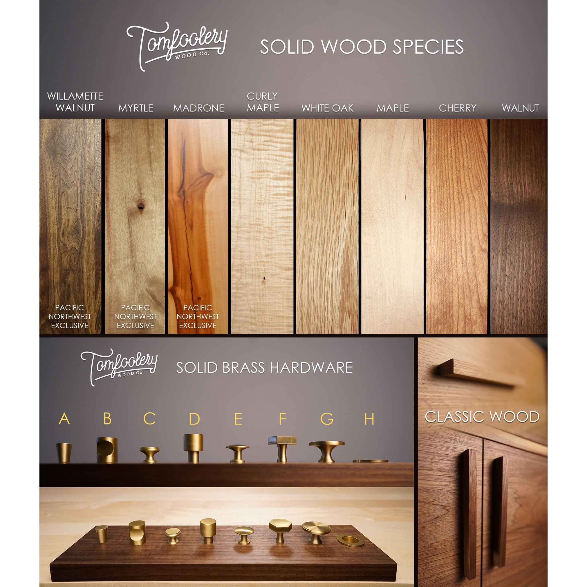 Brooklyn Console 2.0 CN46 Solid Wood Species and Hardware View by Tomfoolery Wood Co