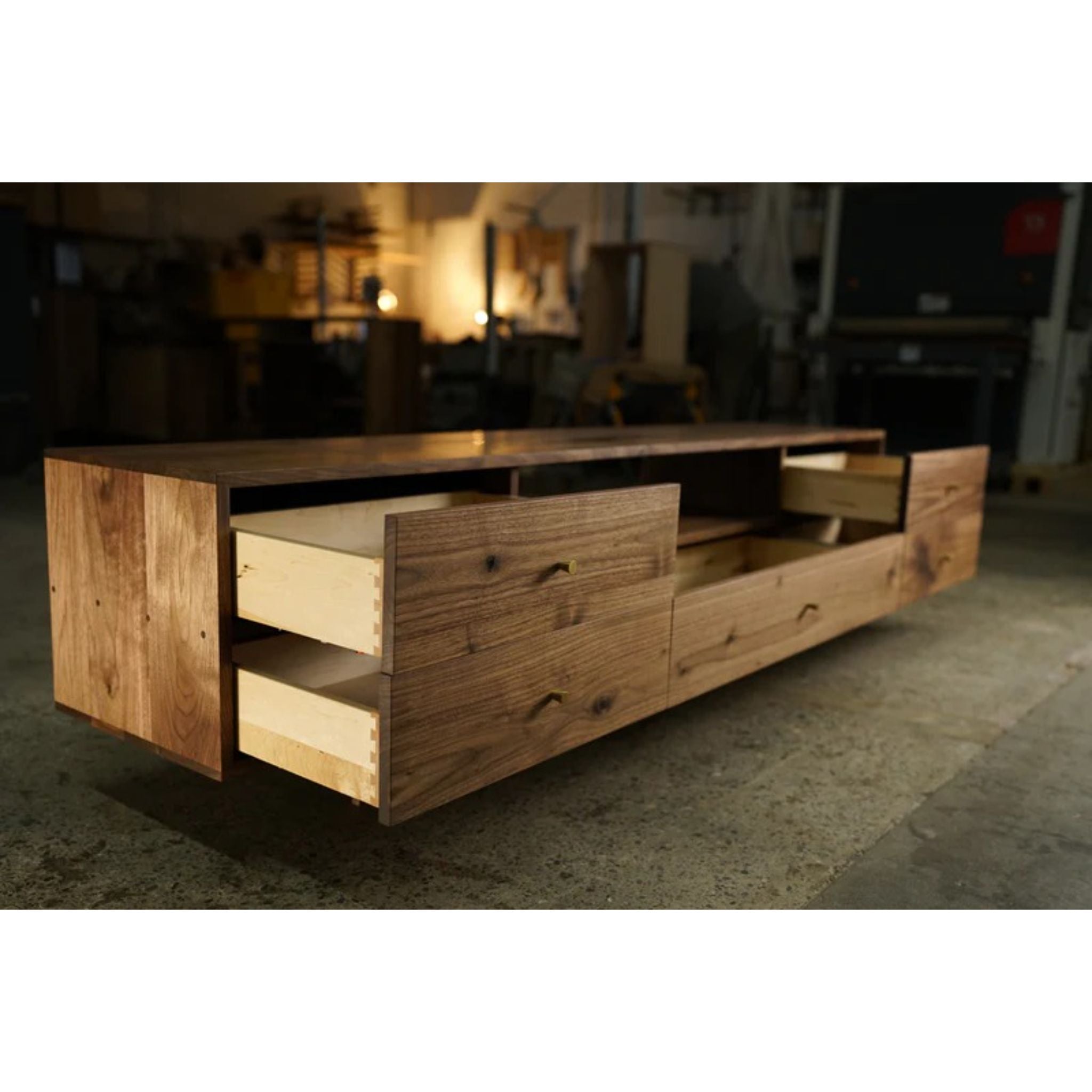 Brooklyn Console 5 Drawers CN32 Opened Drawers View by Tomfoolery Wood Co