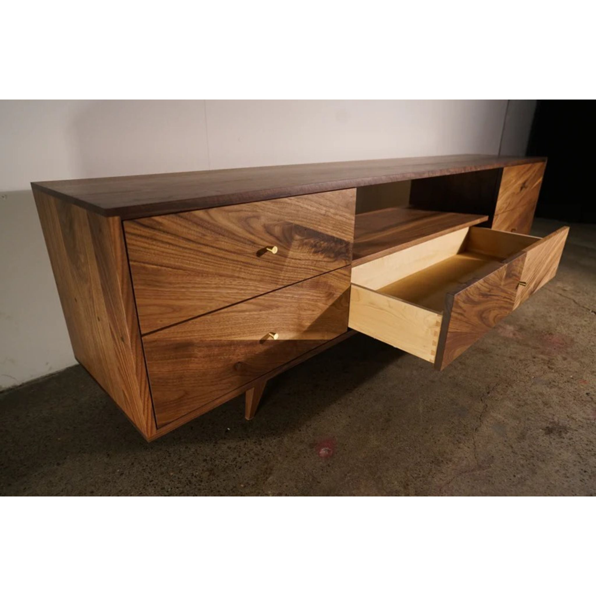 Brooklyn Console 5 Drawers v2 Opened Drawer Left View by Tomfoolery Wood Co