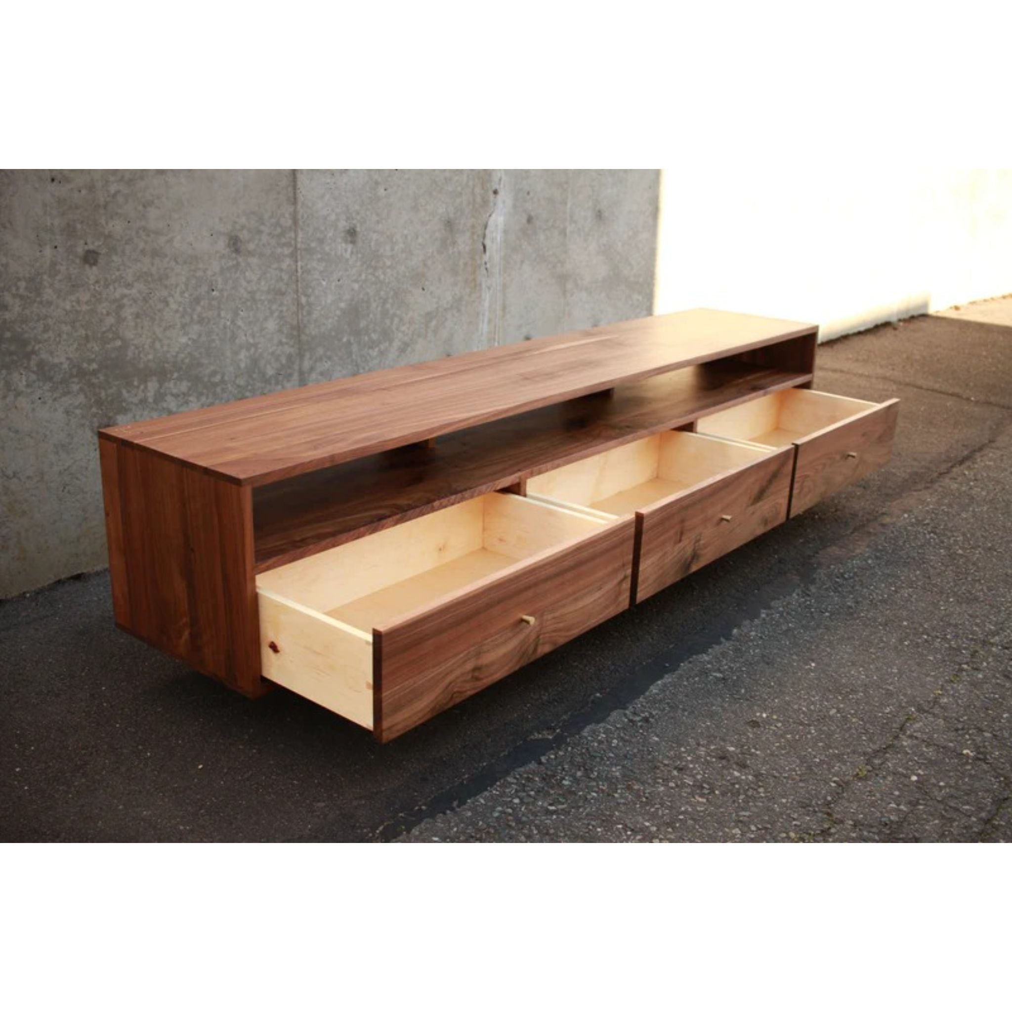 Brooklyn Console CN56 Opened Drawers View by Tomfoolery Wood Co