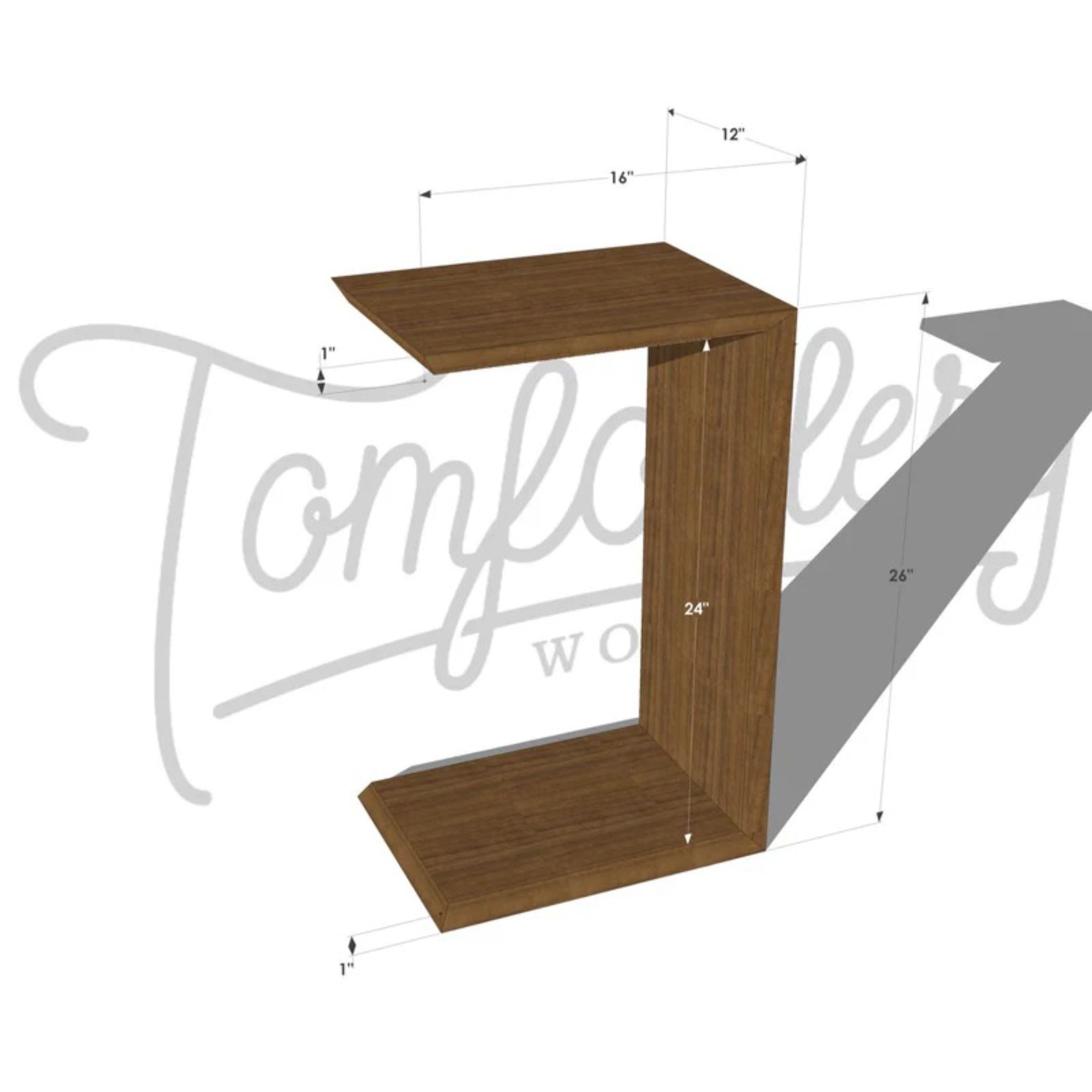 C-Table End Table TB02 Dimensions by Tomfoolery Wood Co