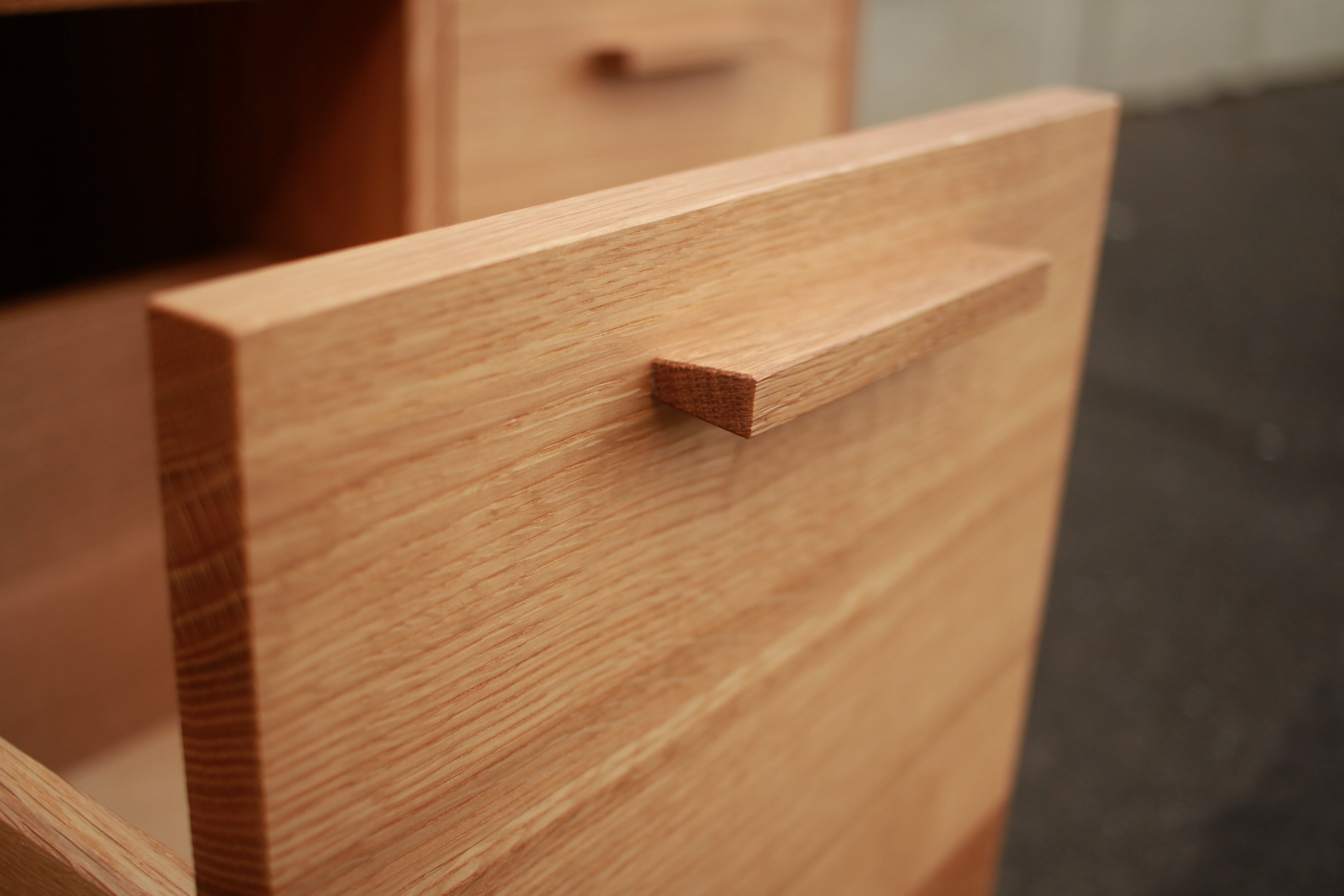 Clarkson Drawer Bench 40 W Drawer Handle Closeup View by Tomfoolery Wood Co