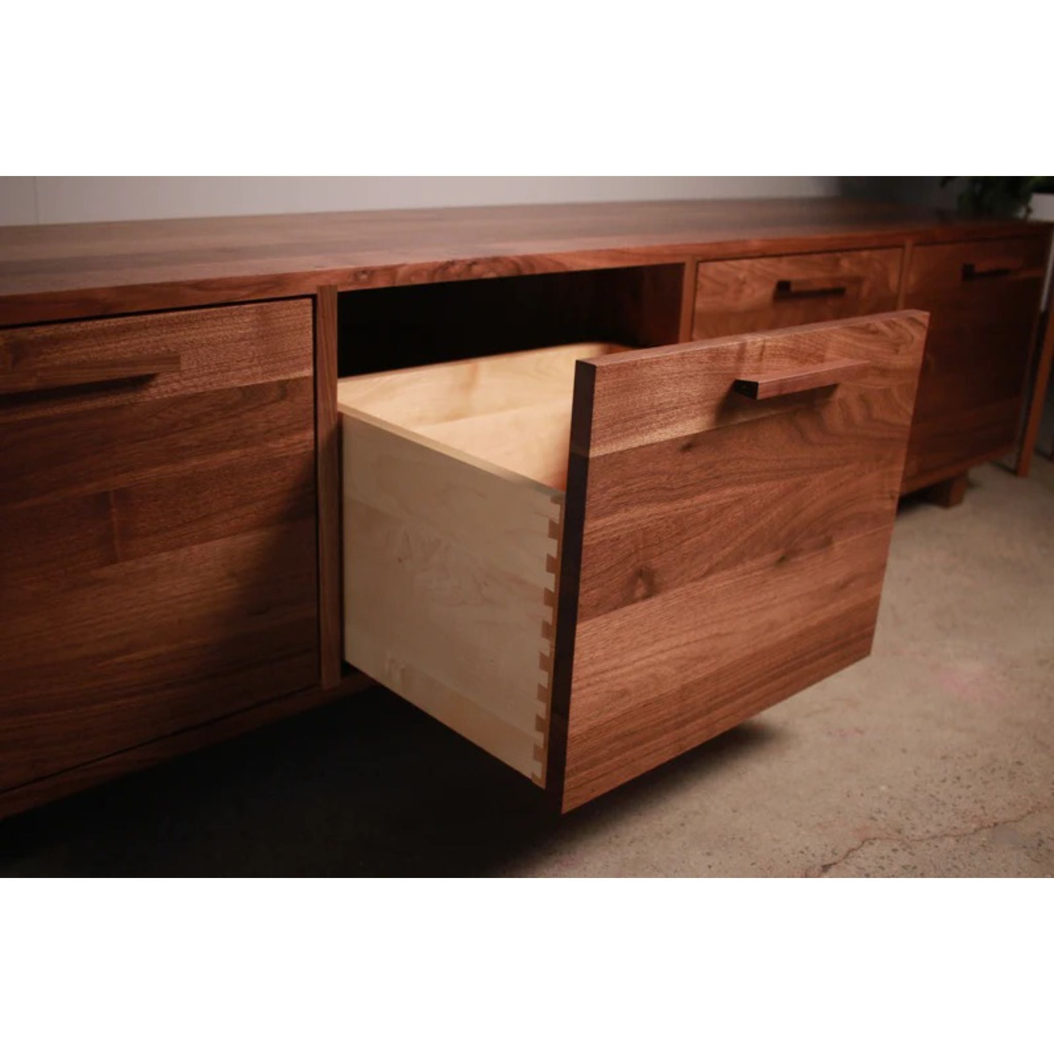 Clarkson Drawer Bench 90 W BN11 Opened Drawer Closeup View by Tomfoolery Wood Co