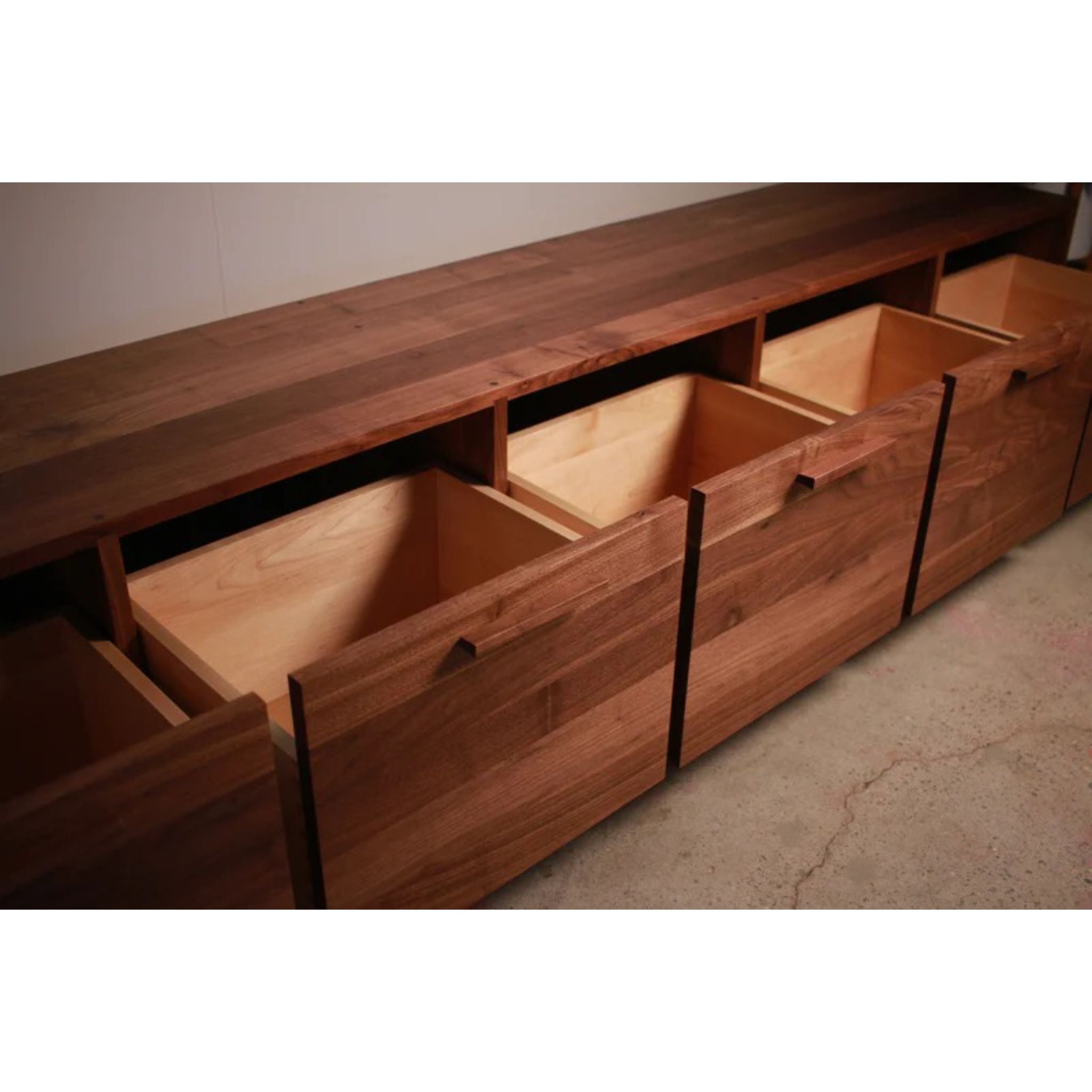 Clarkson Drawer Bench 90 W BN11 Opened Drawers View by Tomfoolery Wood Co