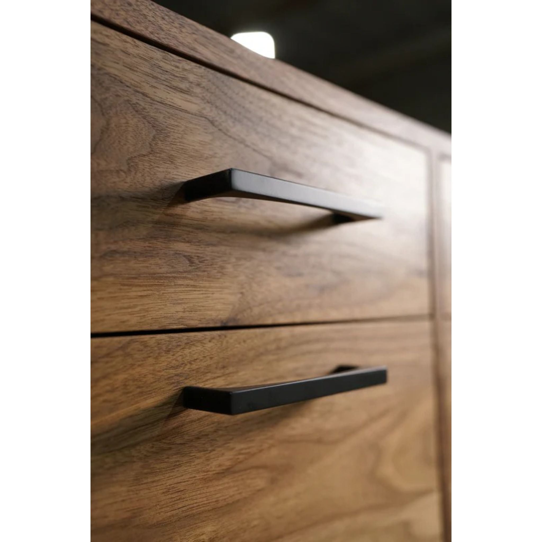 Collins Media Console CN66 Drawer Handle Closeup View by Tomfoolery Wood Co