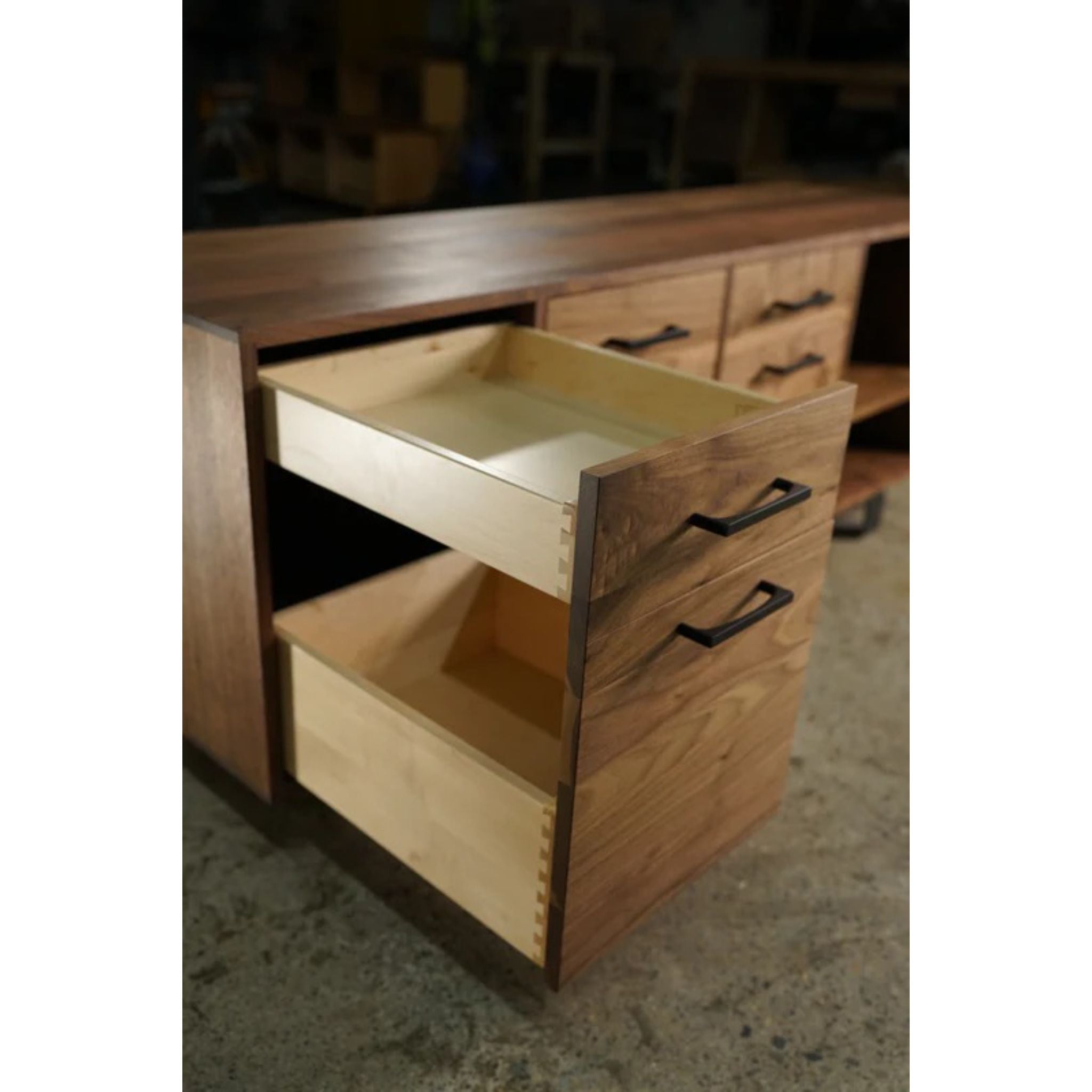 Collins Media Console CN66 Opened Drawers View by Tomfoolery Wood Co
