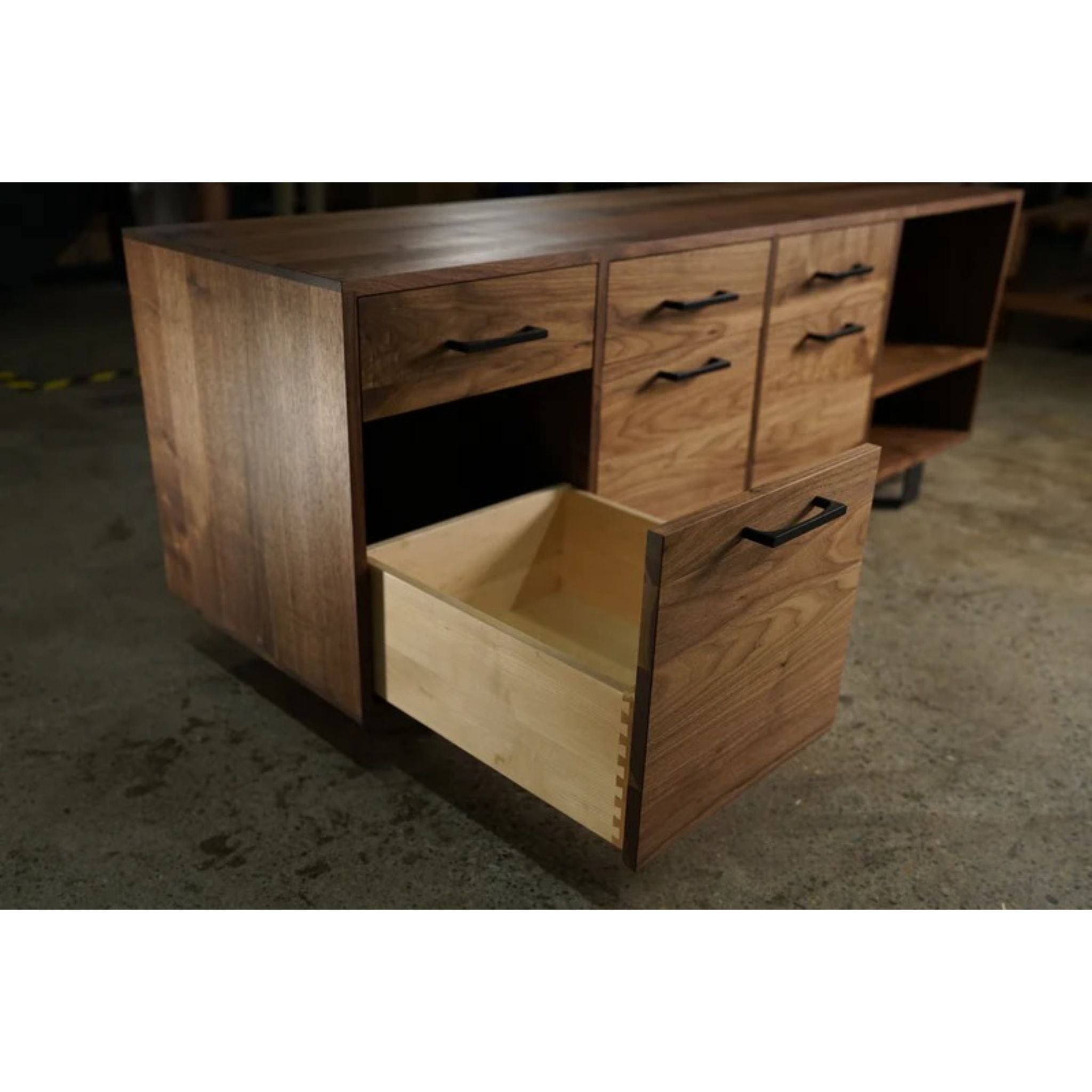 Collins Media Console CN66 Opened Lower Drawer View by Tomfoolery Wood Co