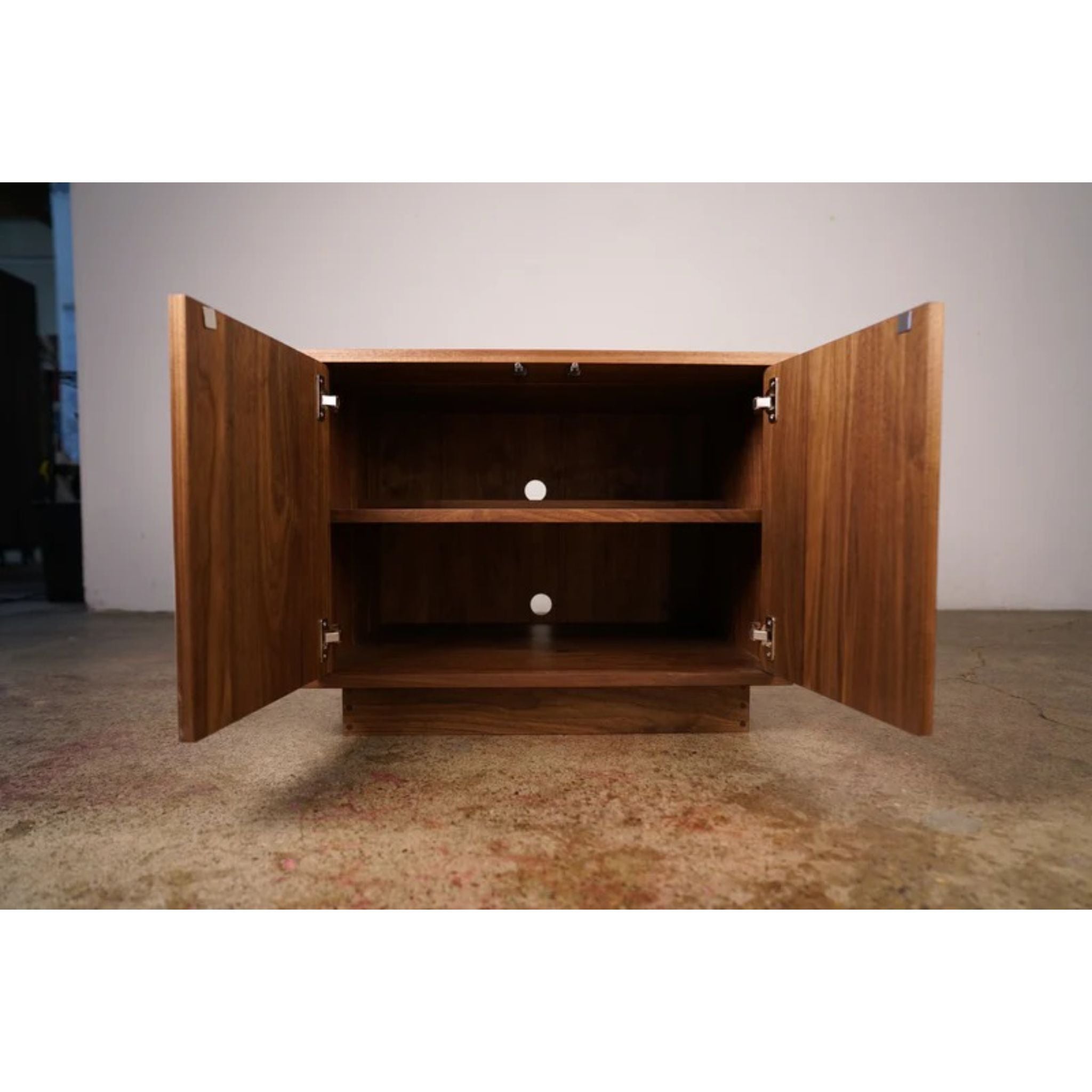 Connor Media Console CN35 Opened Doors Front View by Tomfoolery Wood Co
