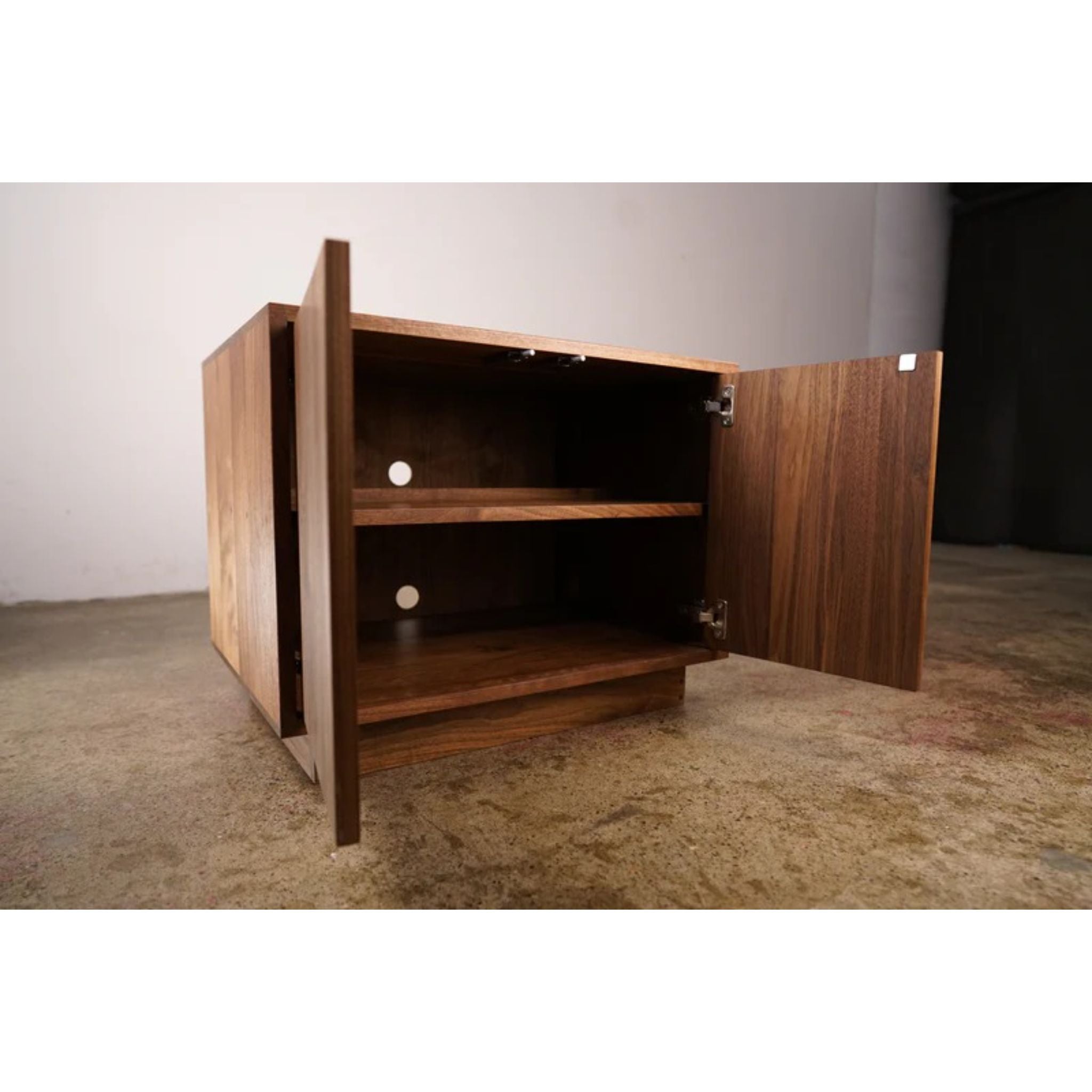 Connor Media Console CN35 Opened Doors Side View by Tomfoolery Wood Co