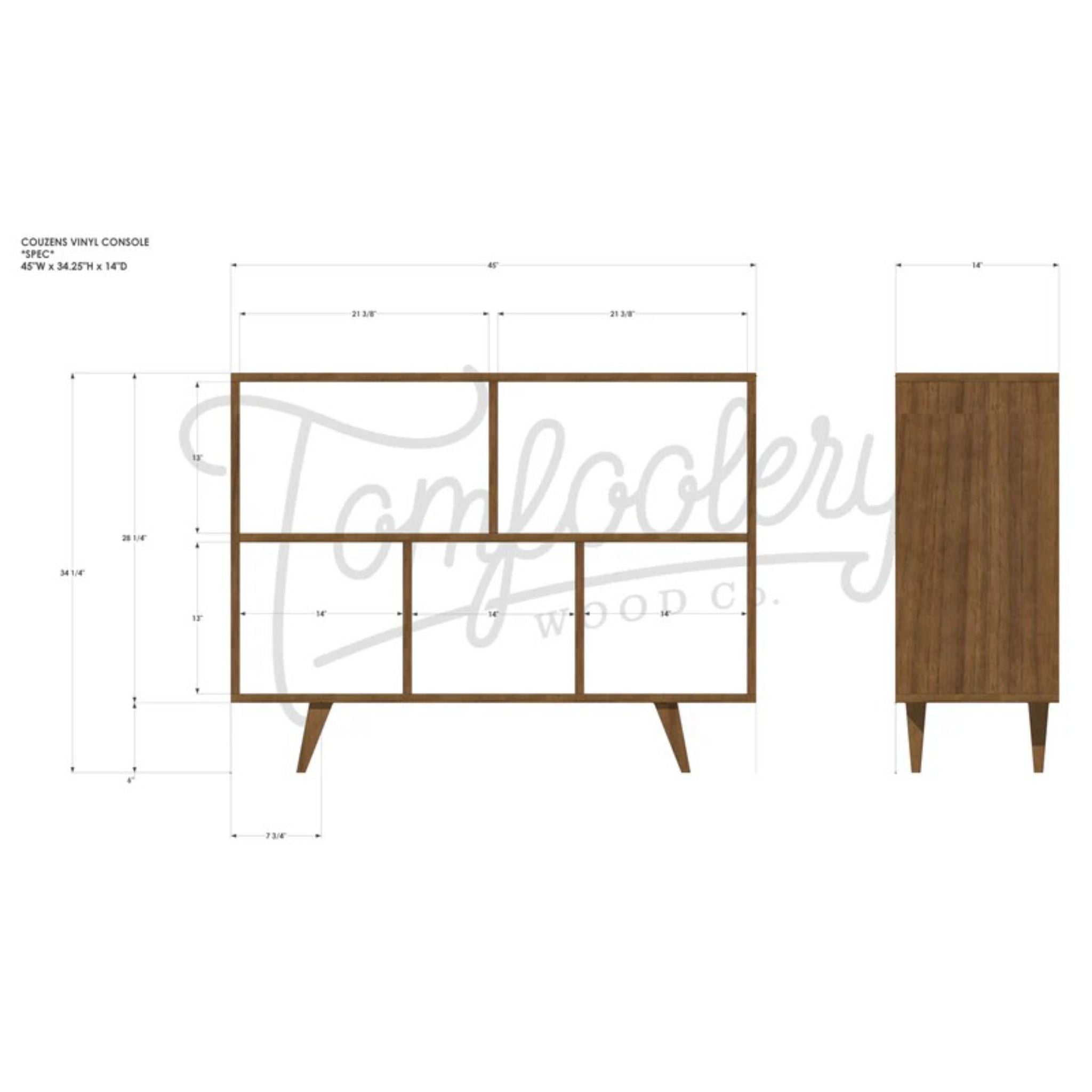 Couzens Vinyl Console CN77 Full Dimensions by Tomfoolery Wood Co
