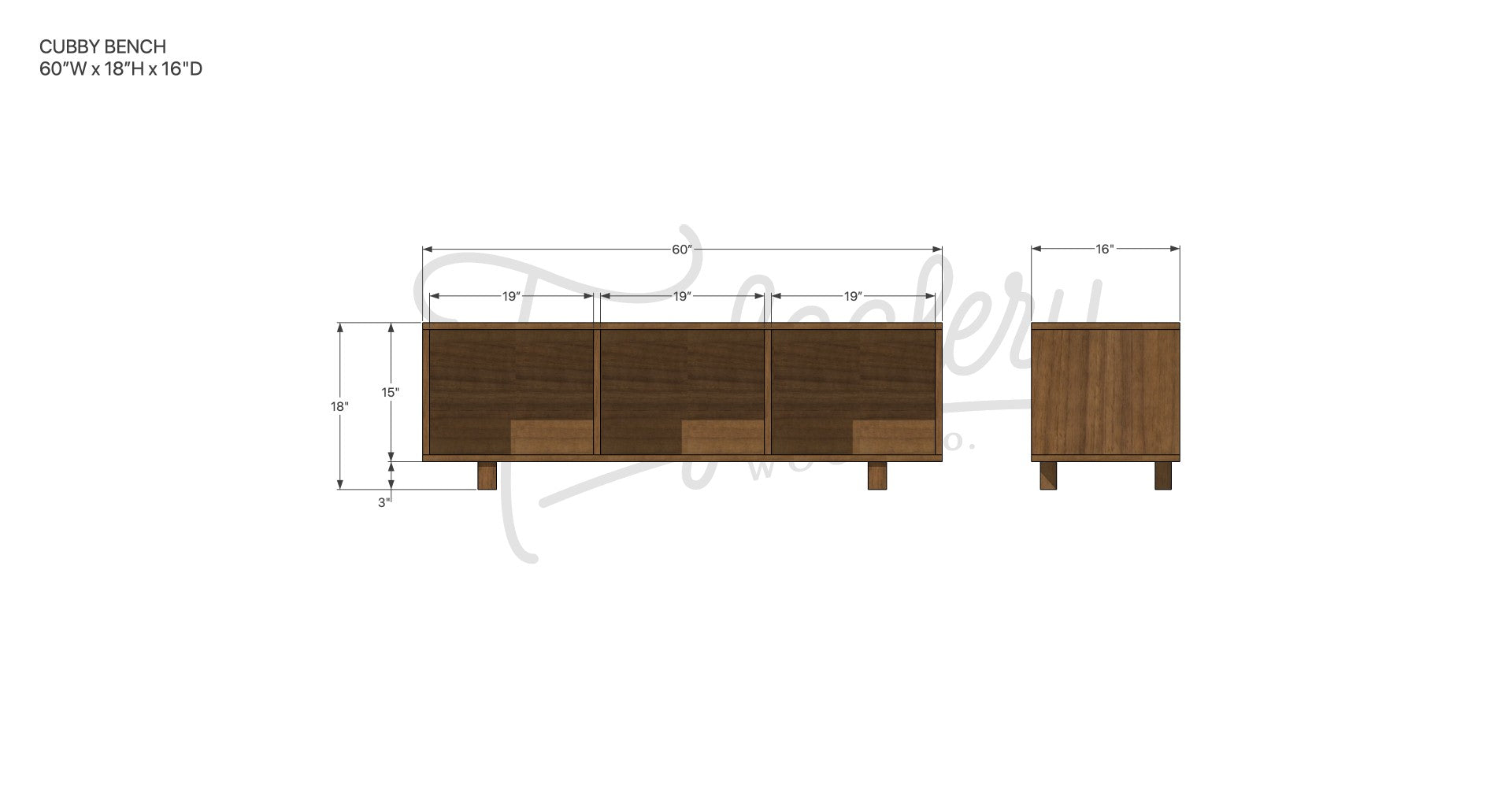 Cubby Bench, in Walnut 60"W