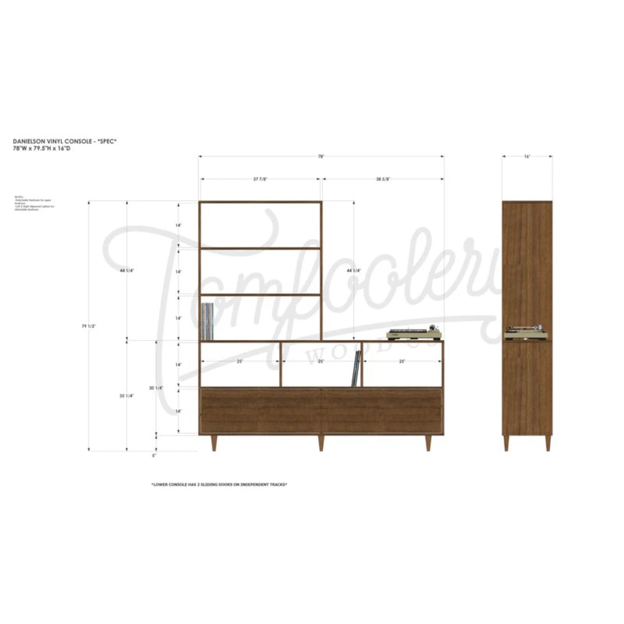 Danielson Vinyl Console CN96 Dimensions by Tomfoolery Wood Co