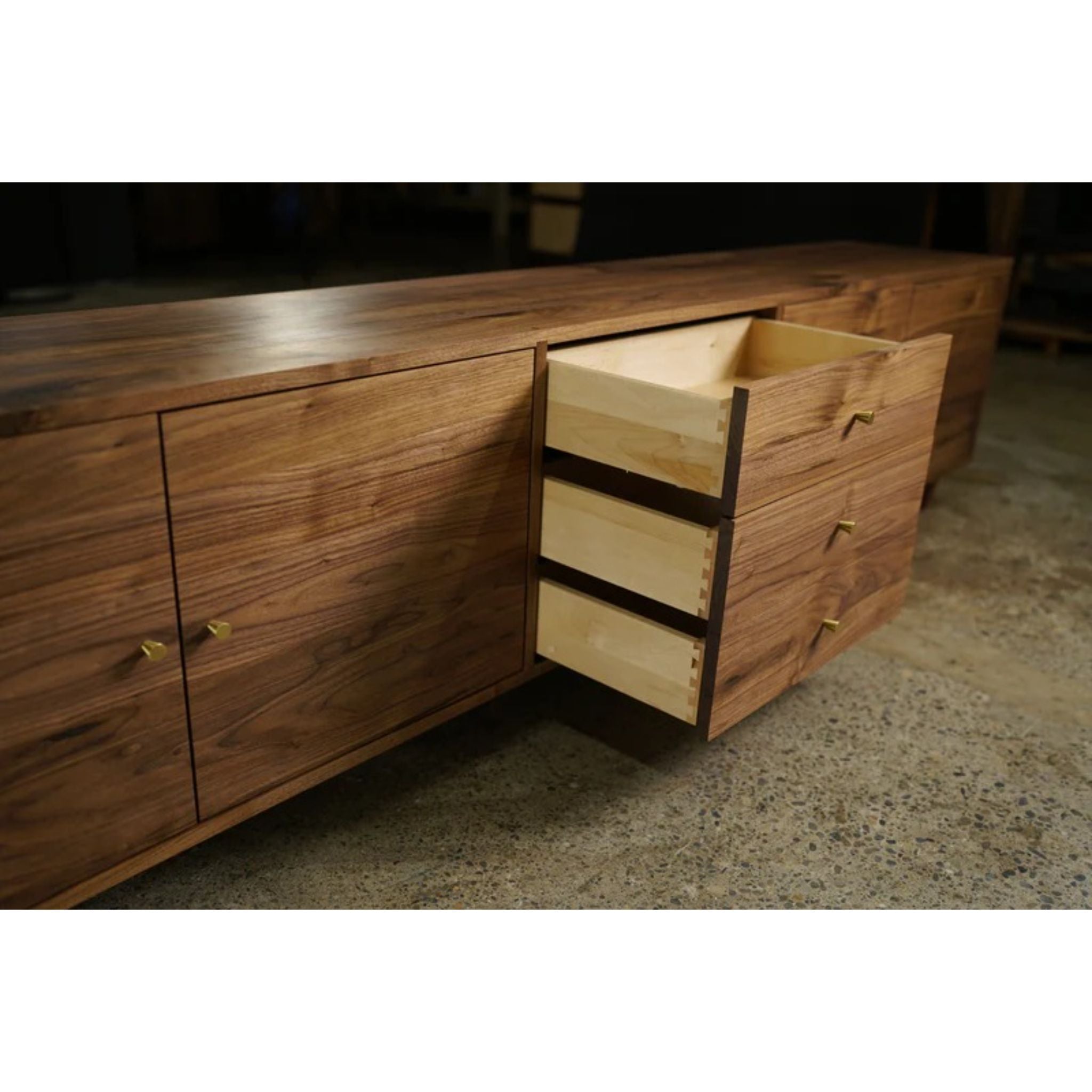 Danish Modern Console 100 W CN21 Opened Drawers View by Tomfoolery Wood Co