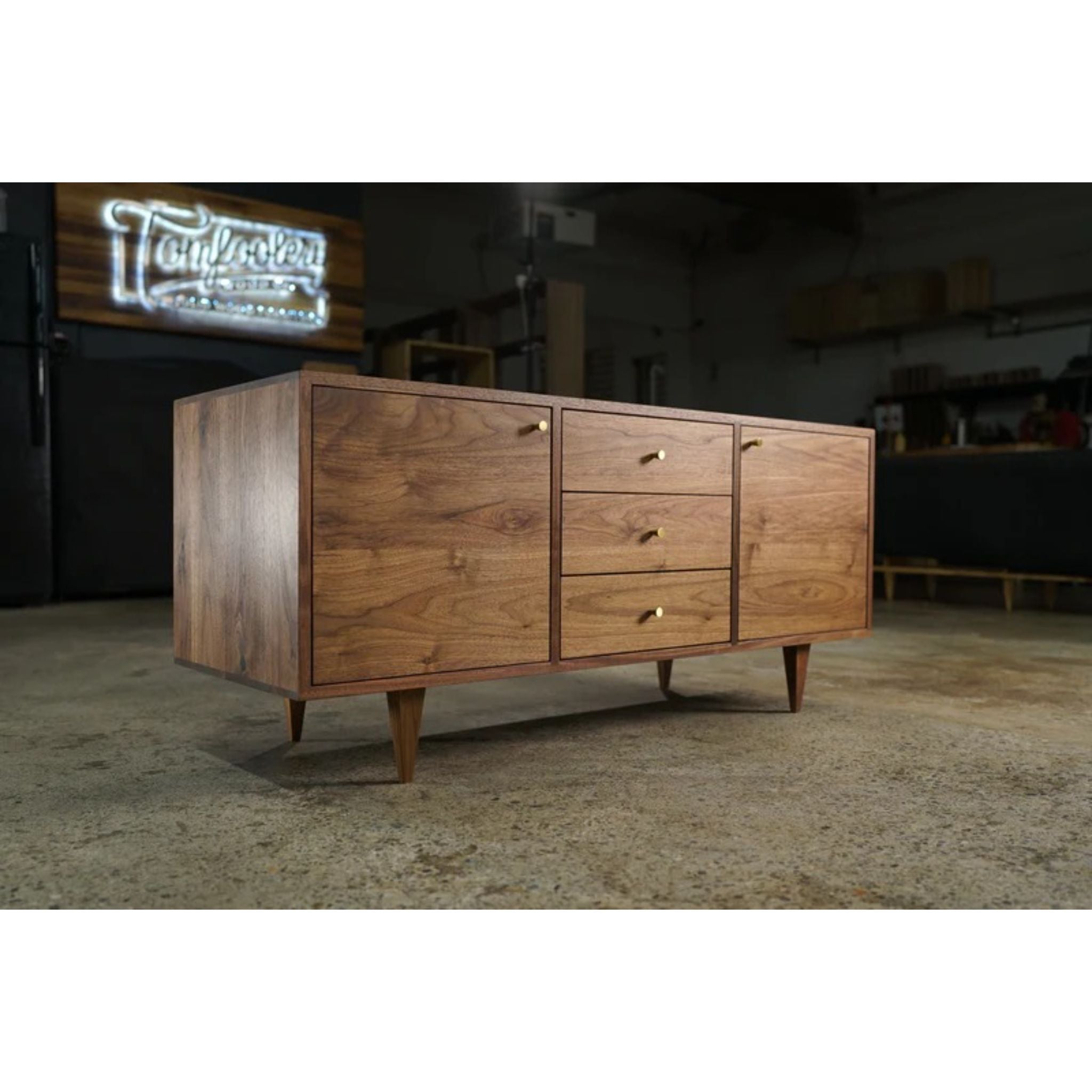 Danish Modern Console 3 Drawer CN20 Full View by Tomfoolery Wood Co