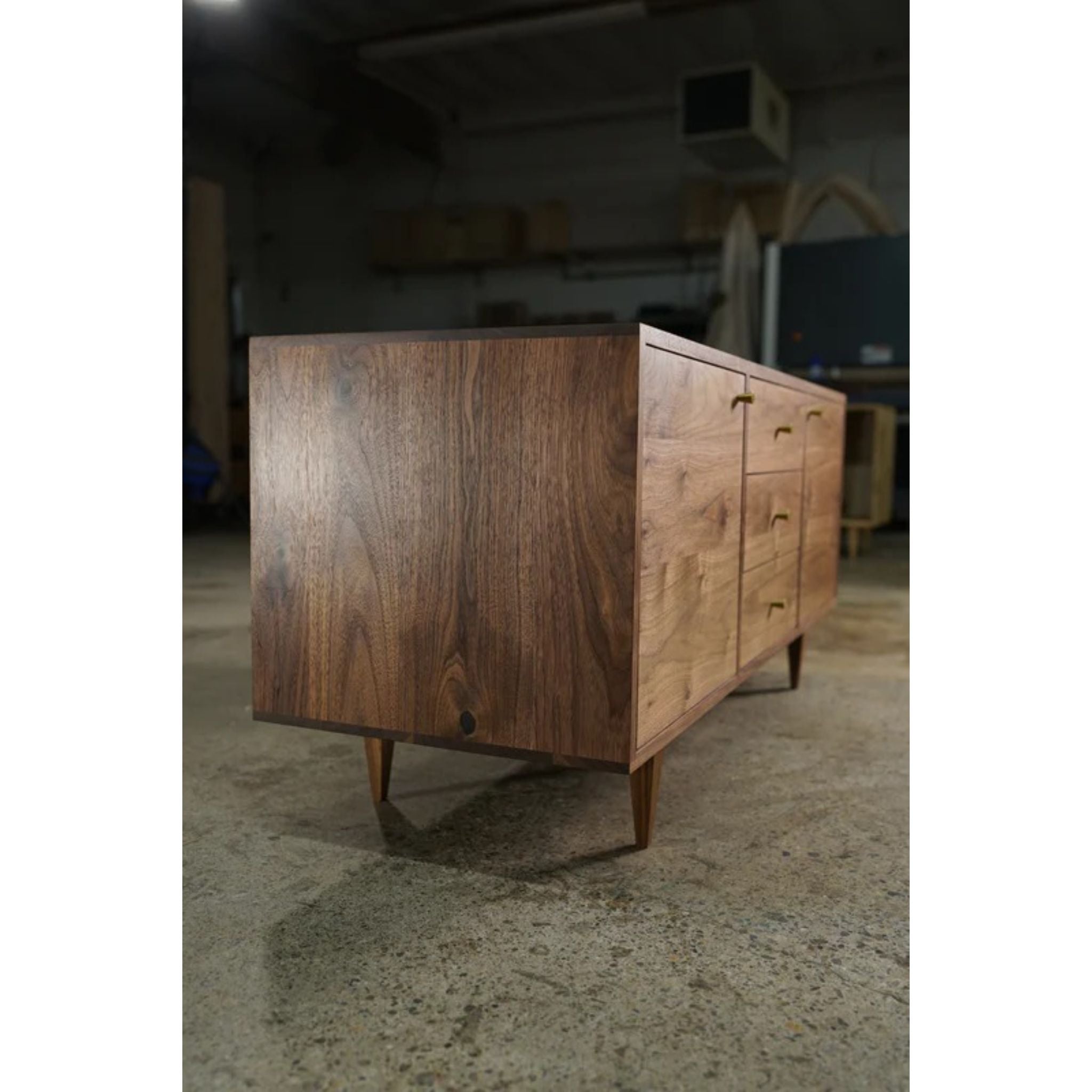 Danish Modern Console 3 Drawer CN20 Left Side View by Tomfoolery Wood Co