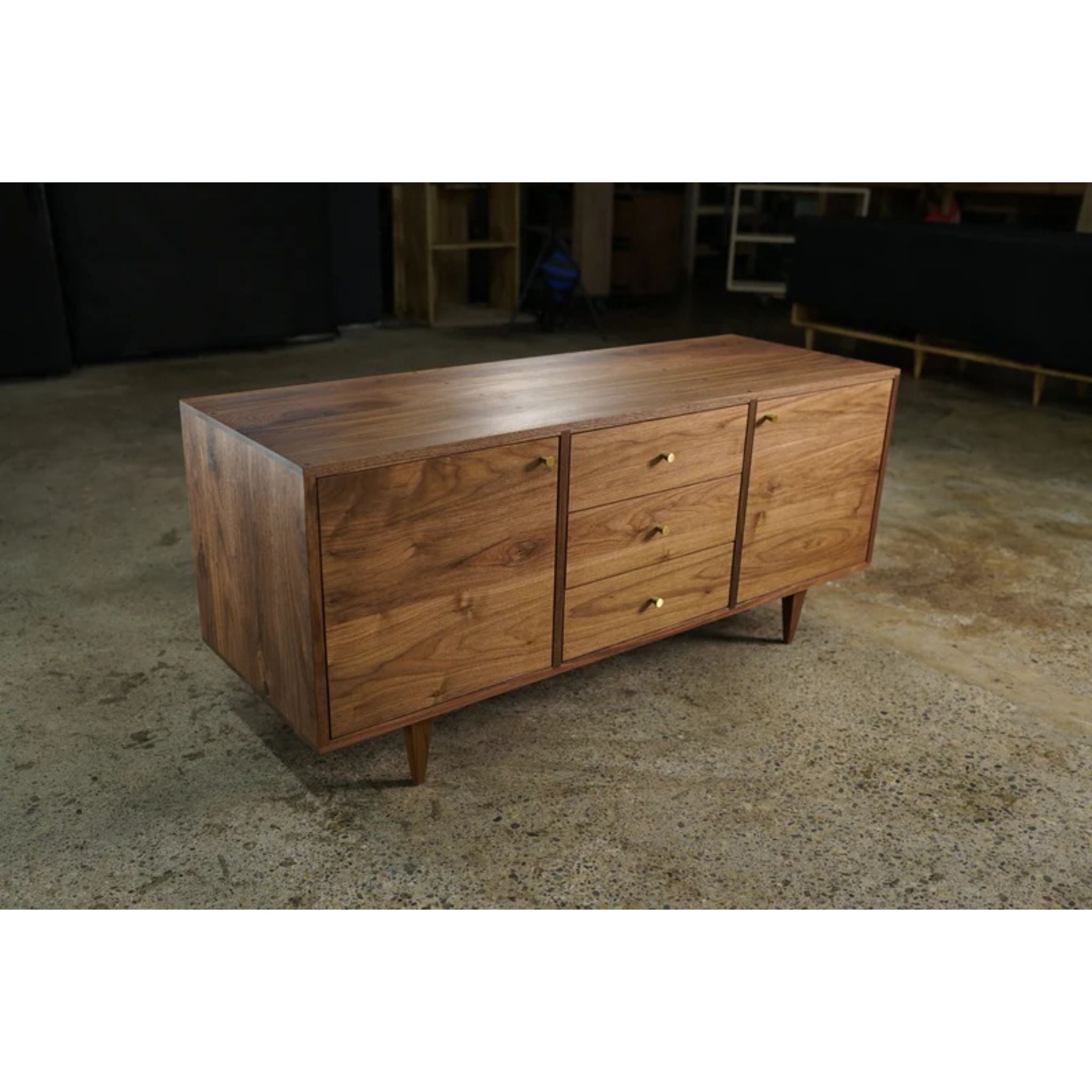 Danish Modern Console 3 Drawer CN20 Top Side Full View by Tomfoolery Wood Co