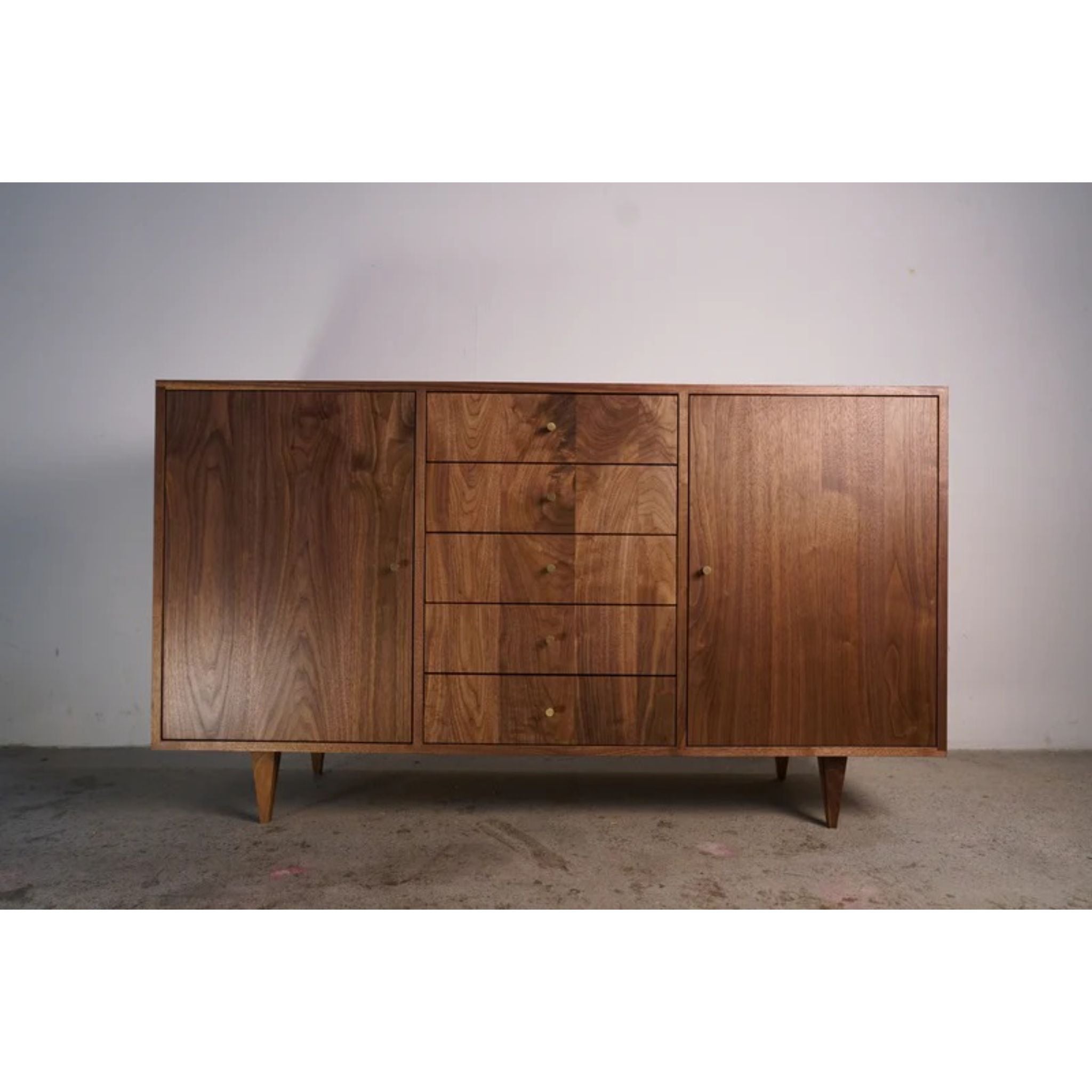 Danish Modern Console 5 Drawer 60 W CN40 Front View by Tomfoolery Wood Co