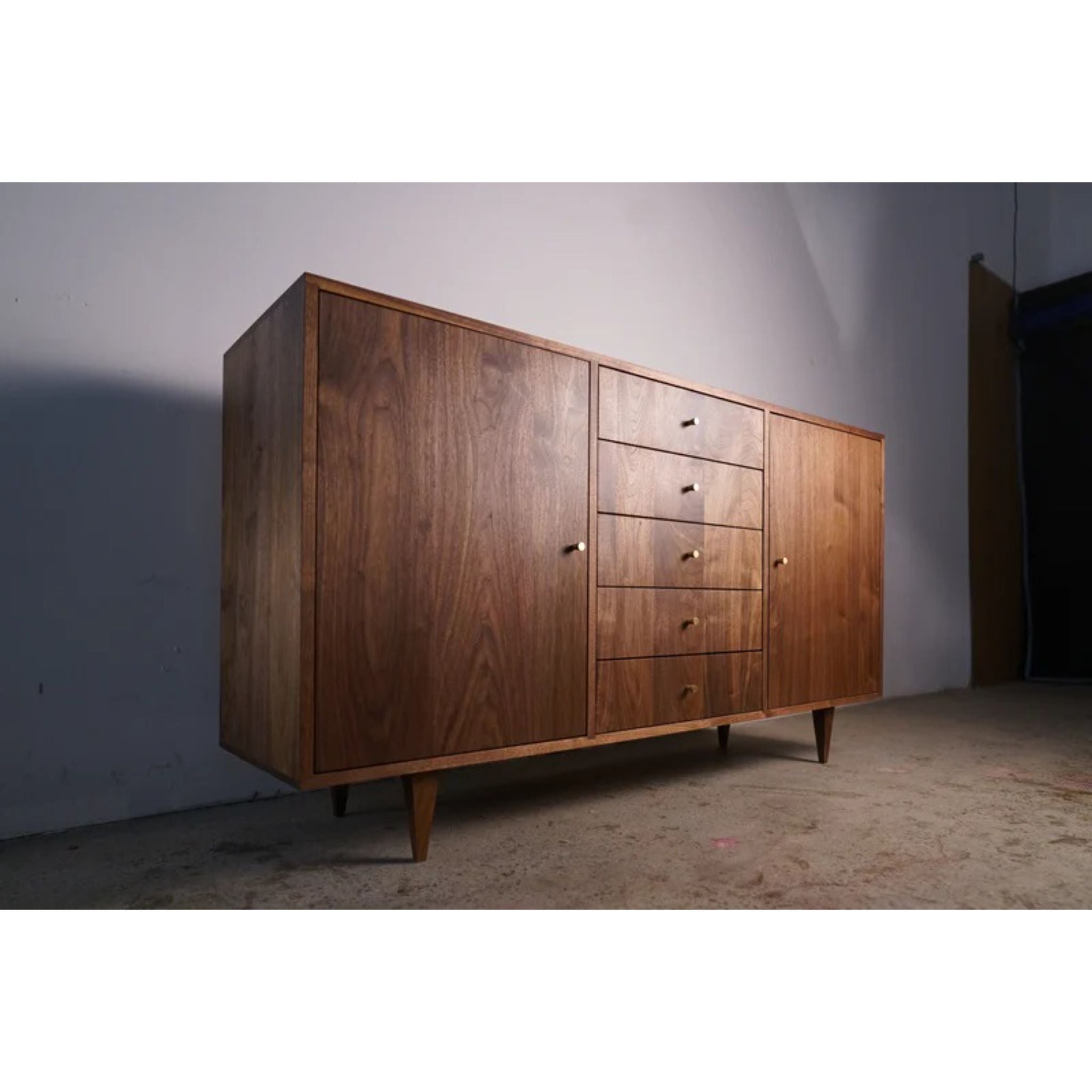 Danish Modern Console 5 Drawer 60 W CN40 Full View by Tomfoolery Wood Co