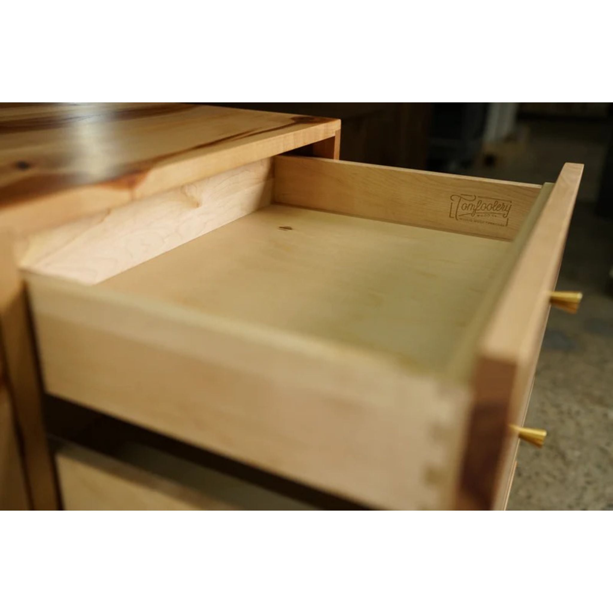 Danish Modern Console CN34 Opened Drawers Closeup View by Tomfoolery Wood Co