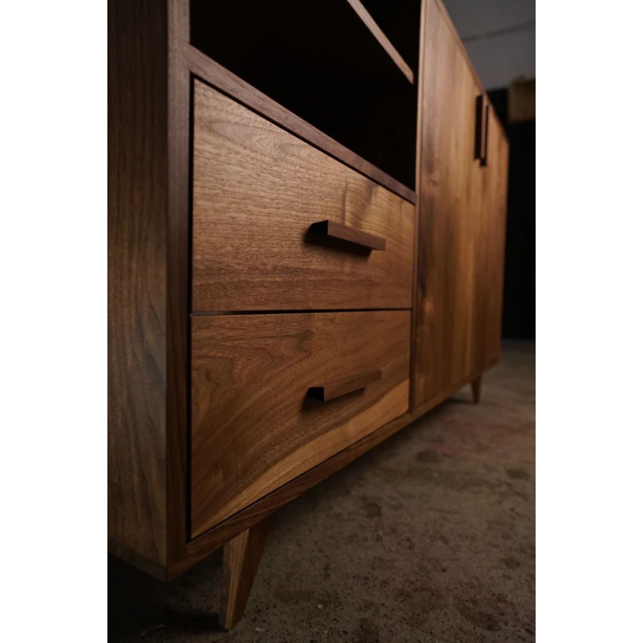 Davids Media Console 55 W CN39 Left Closeup View by Tomfoolery Wood Co