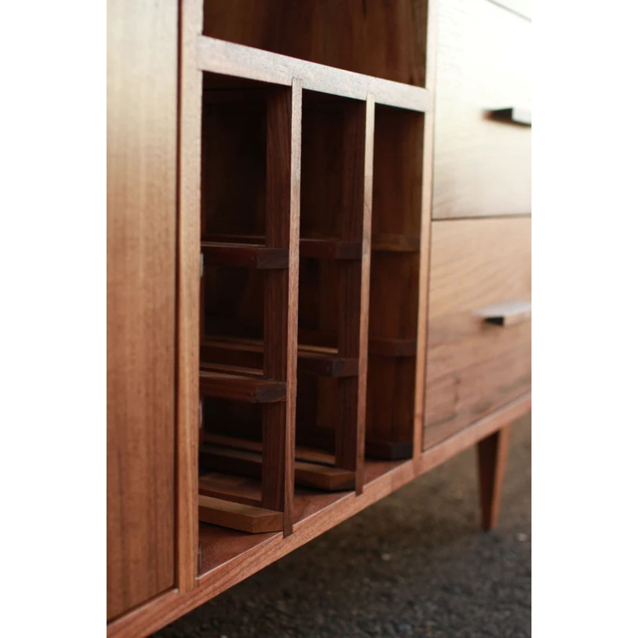 Davis Wine Bar BR09 Lower Side Closeup View by Tomfoolery Wood Co