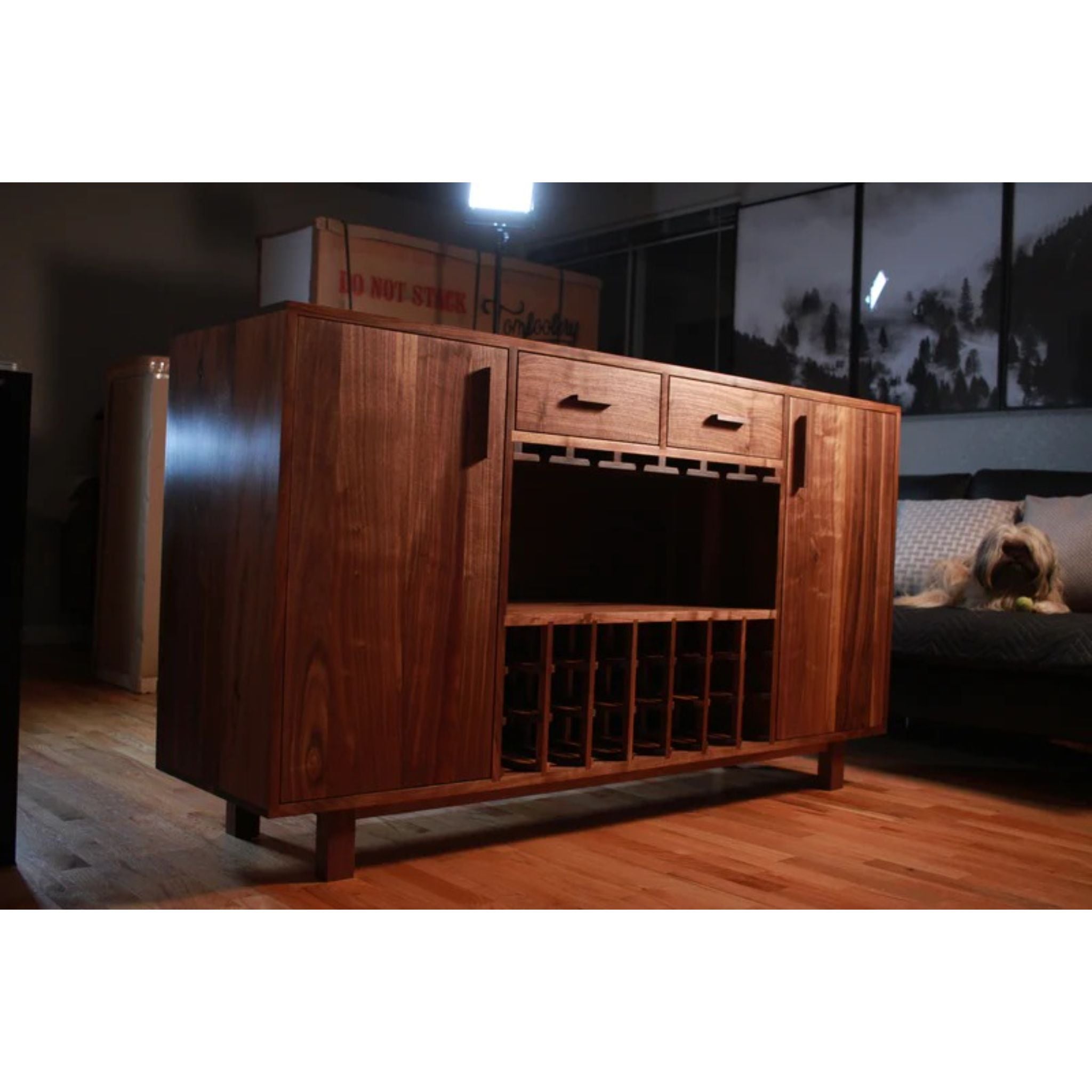 Deller Wine Bar BR11 Indoor Side Front View by Tomfoolery Wood Co