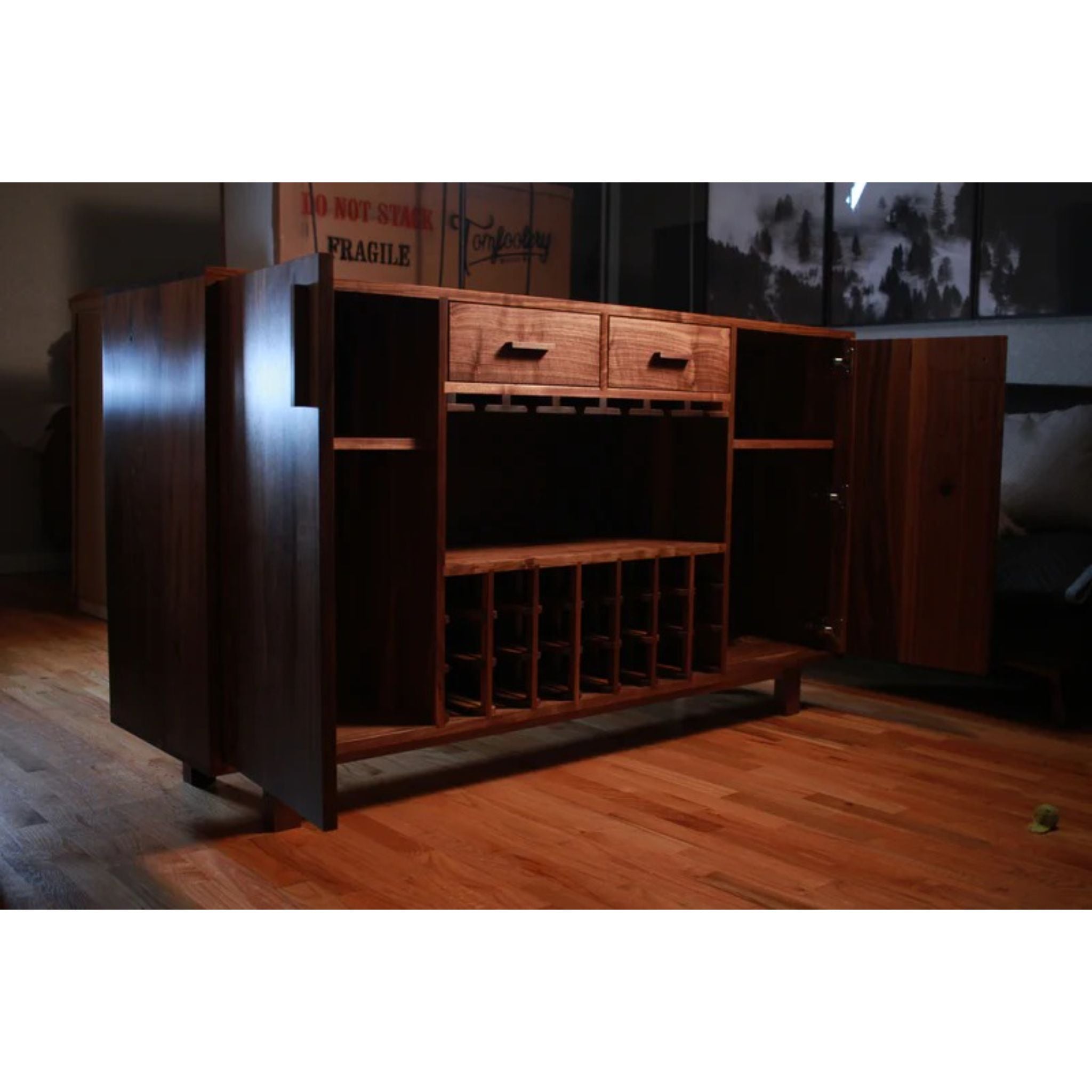 Deller Wine Bar BR11 Opened Doors Side View by Tomfoolery Wood Co