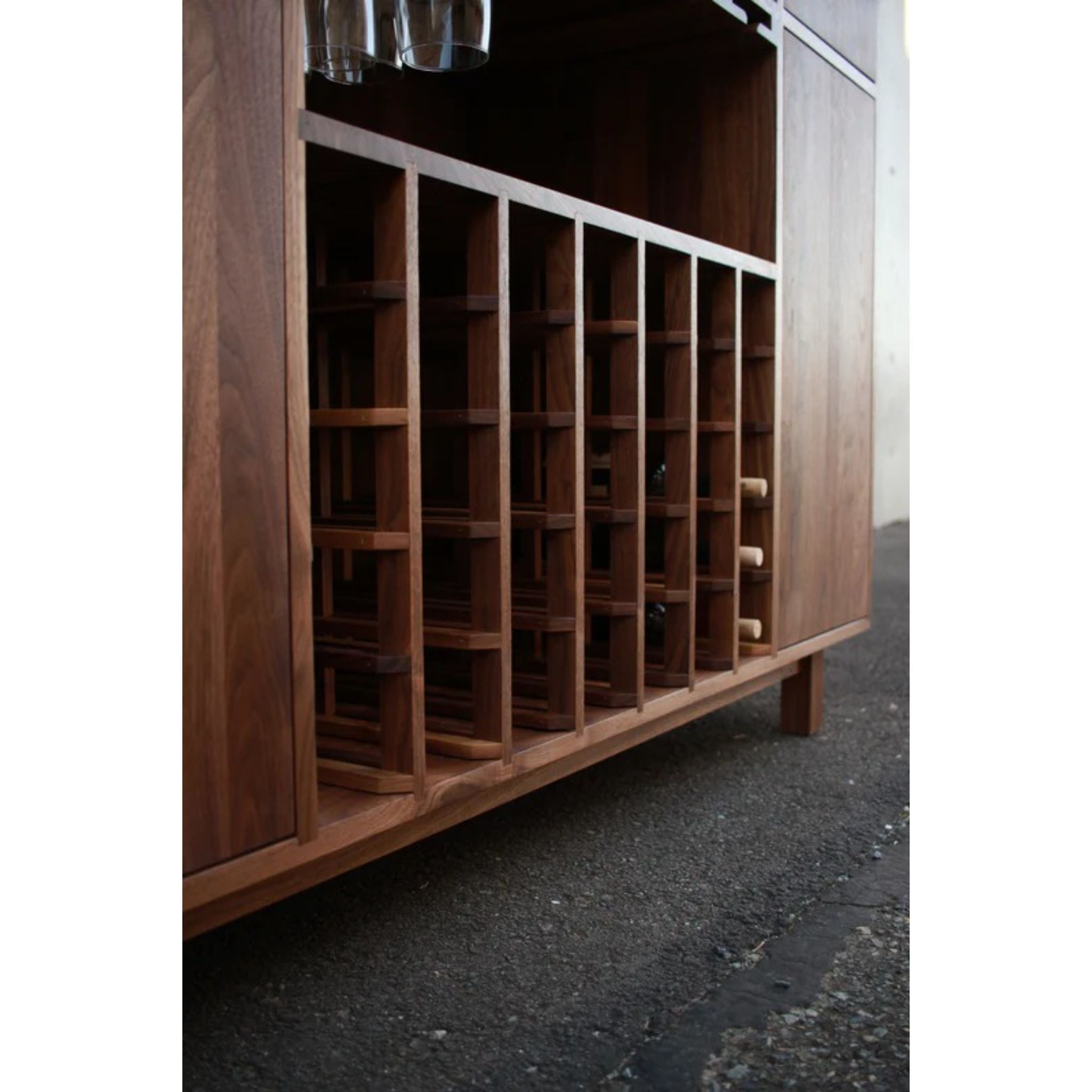 Dellinger Wine Bar BR08 Left Side Closeup View by Tomfoolery Wood Co