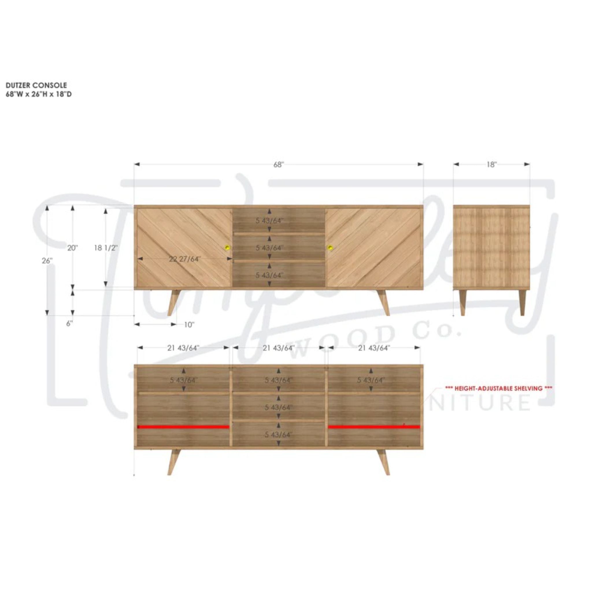 Dutzer Console CN65 Dimensions by Tomfoolery Wood Co