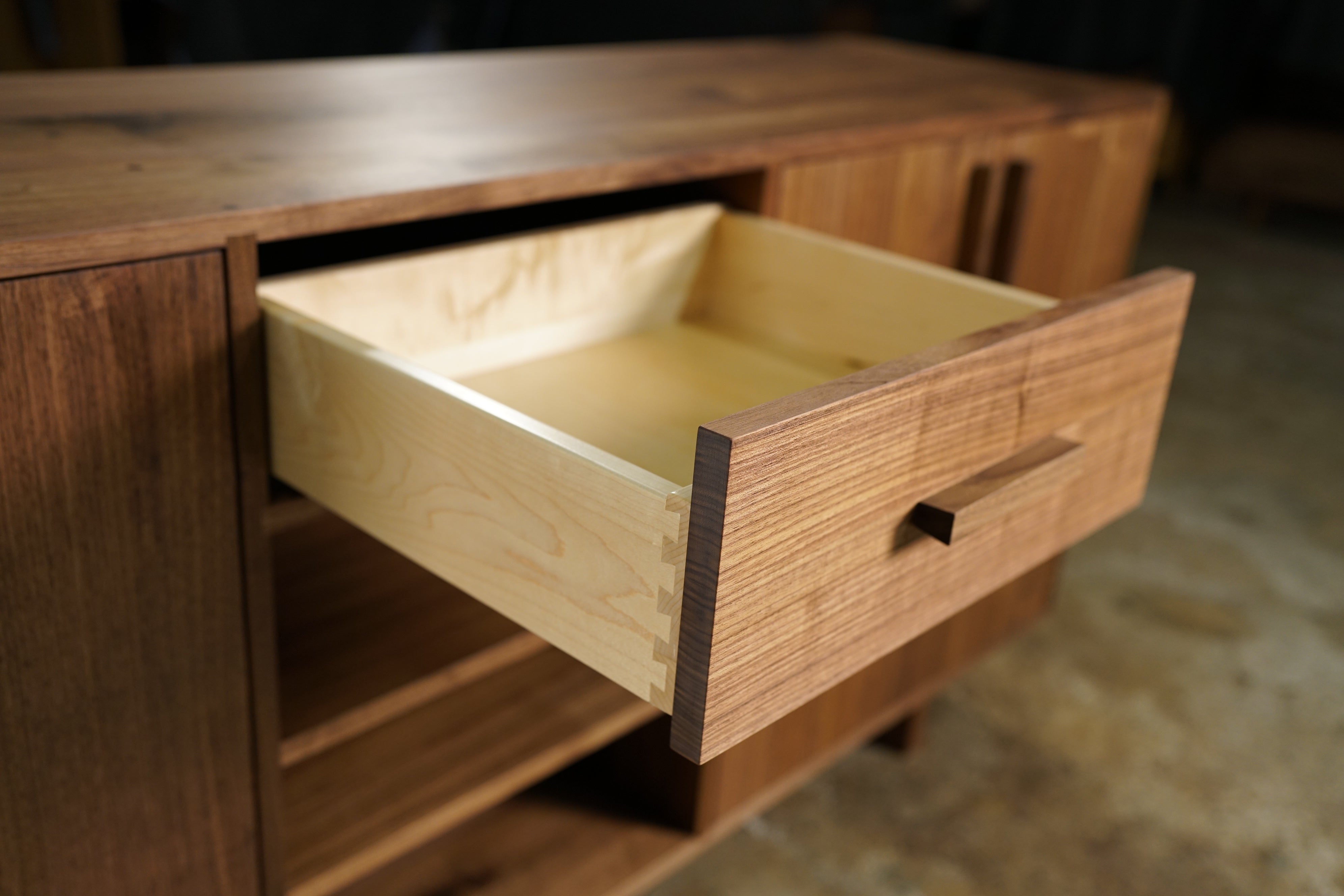 Elwell Buffet 1 Drawer CN18 Opened Drawer View by Tomfoolery Wood Co