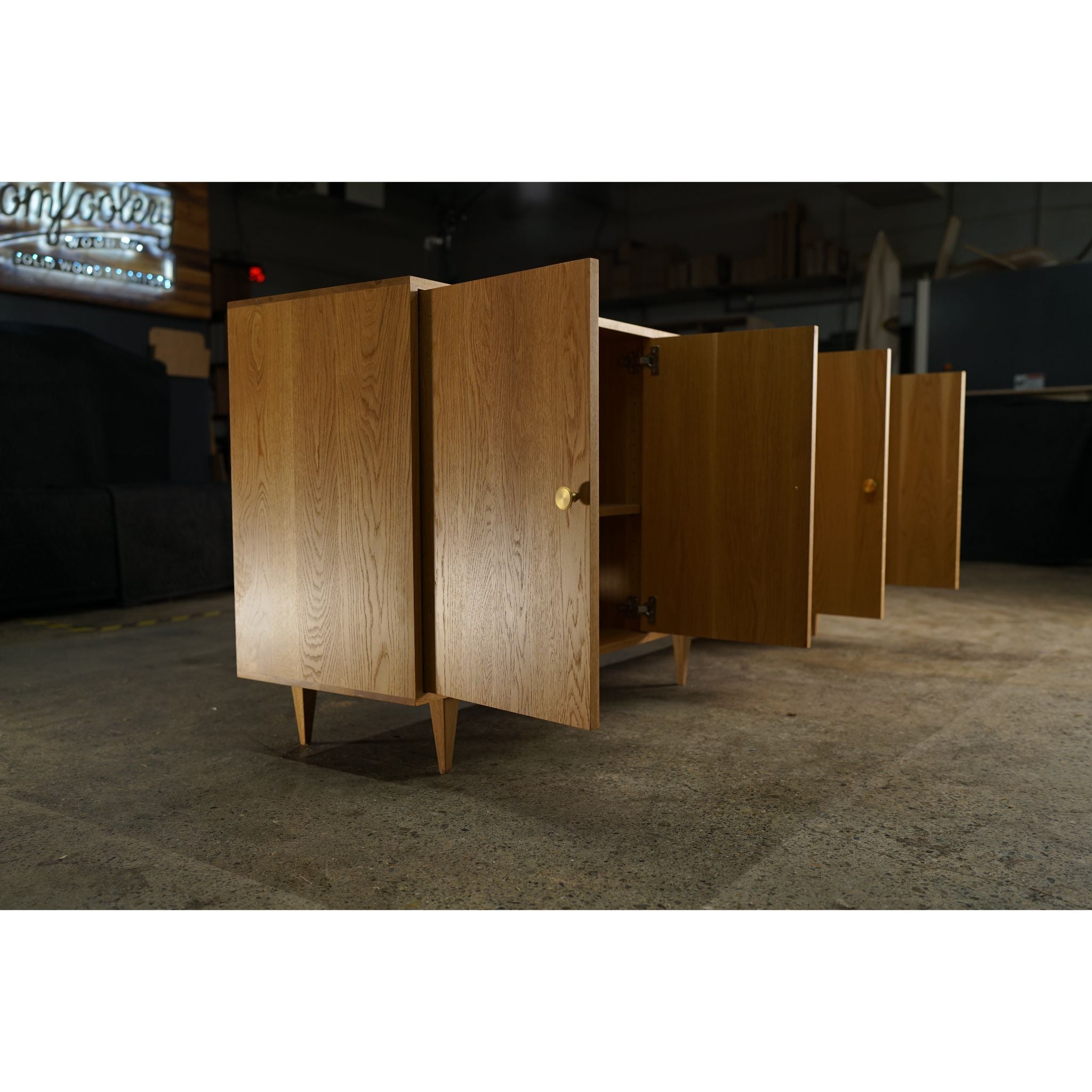 Elwell Buffet 3 Drawer CN14 Opened Doors View by Tomfoolery Wood Co