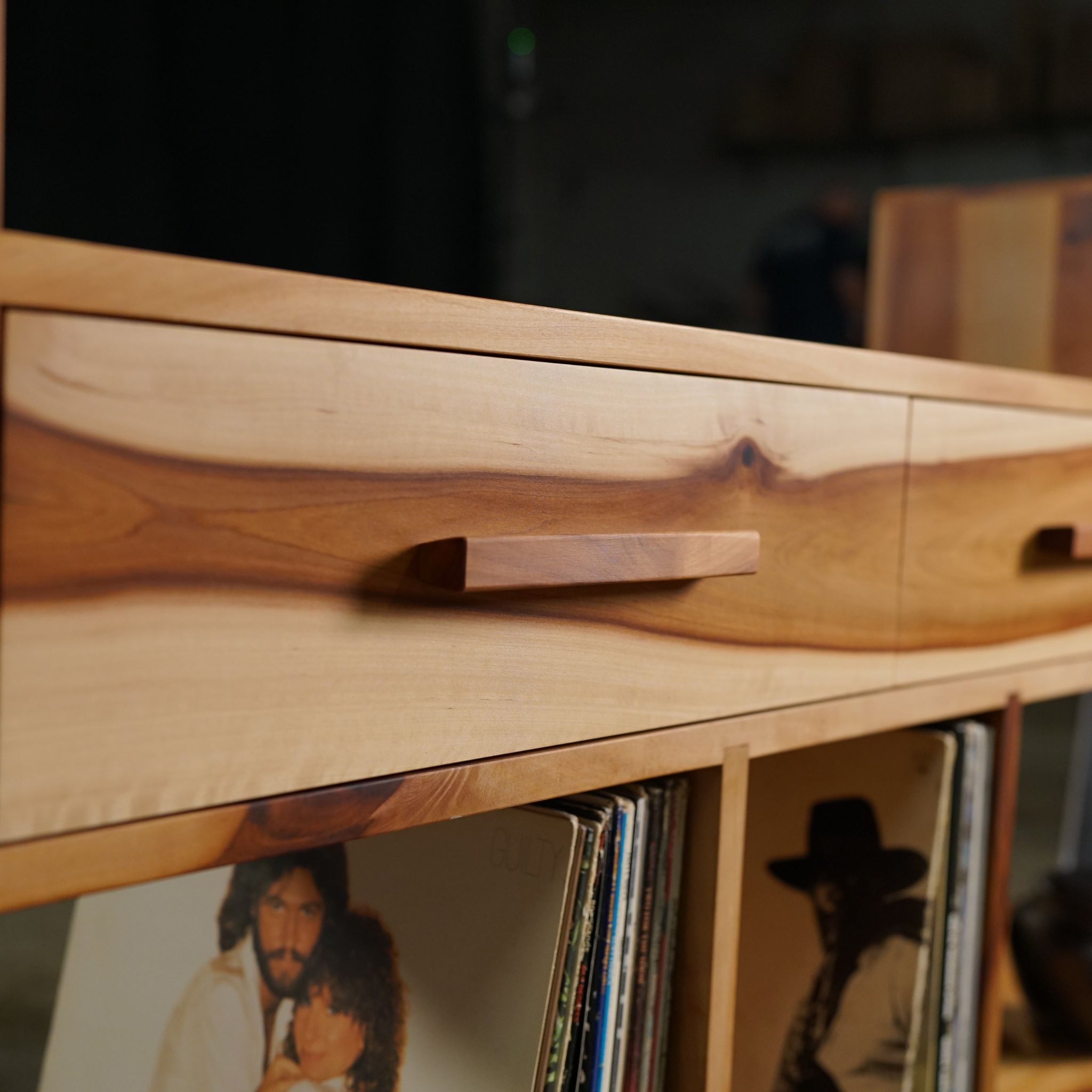 Emerson Vinyl Console 2 Drawer CN06 Draws view by Tomfoolery Wood Co