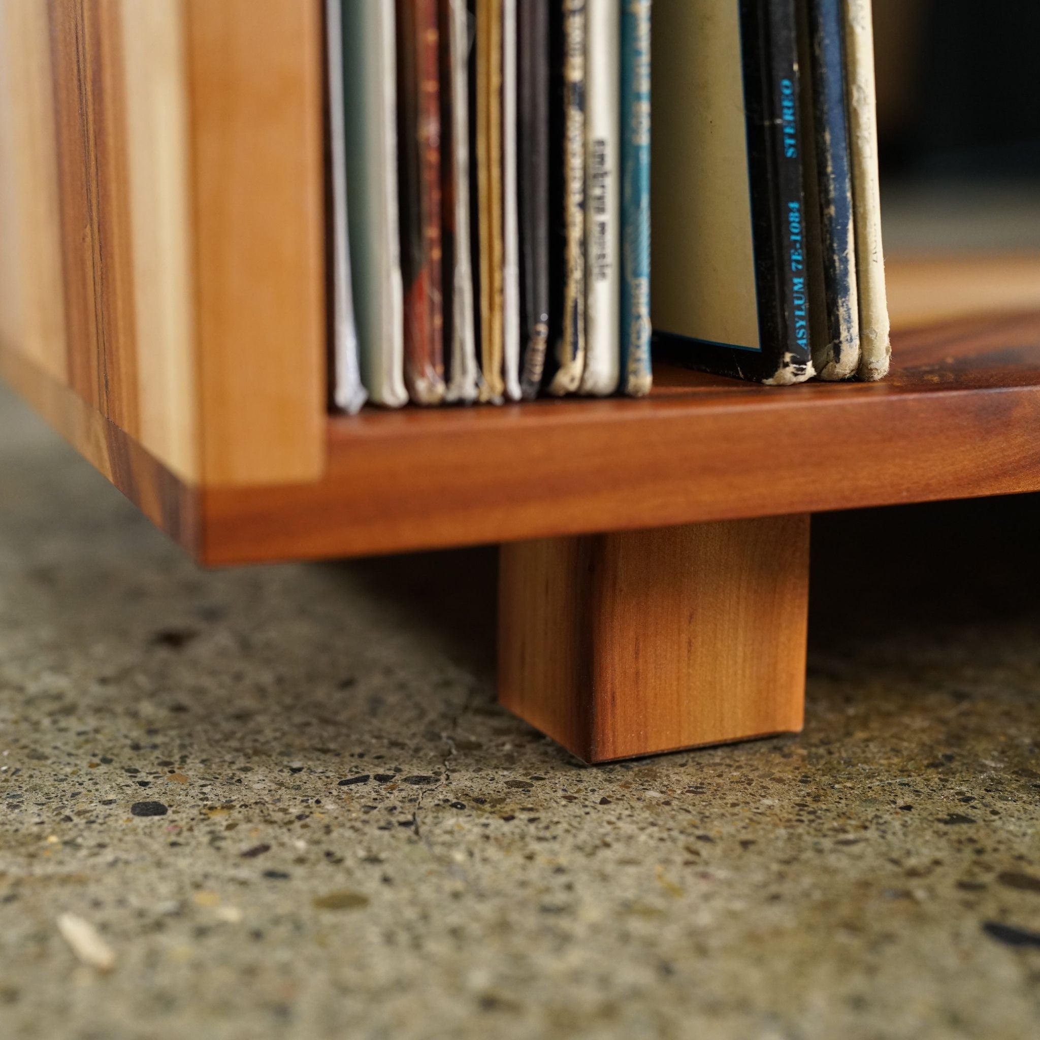 Emerson Vinyl Console 2 Drawer CN06 Left Leg Bottom View by Tomfoolery Wood Co