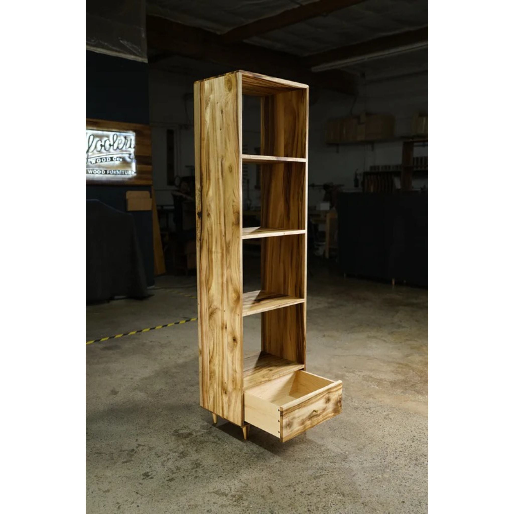 Fullstack Bookcase 2.0 BC05 Opened Drawer View by Tomfoolery Wood Co