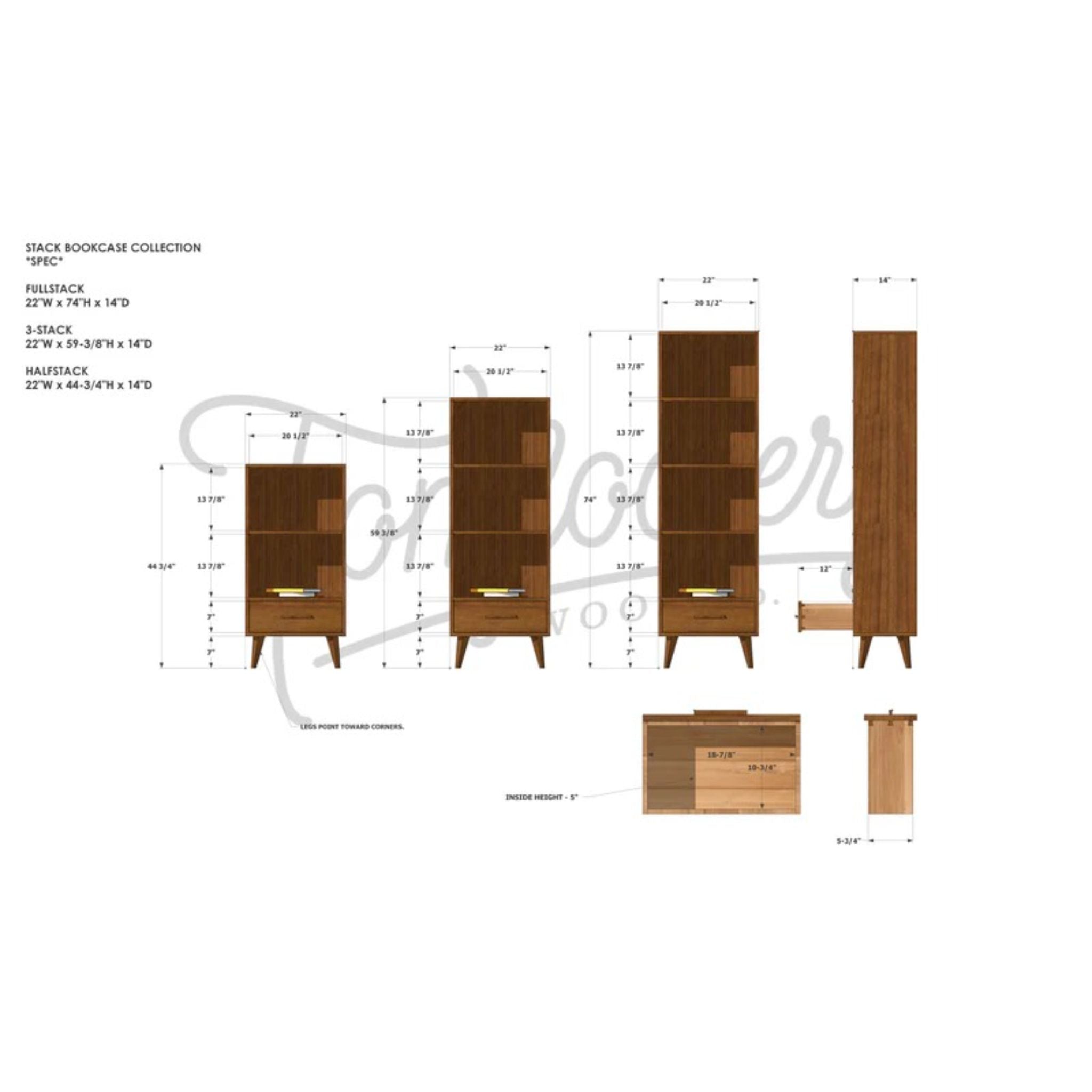 Fullstack Bookcase BC16 Dimensions by Tomfoolery Wood Co