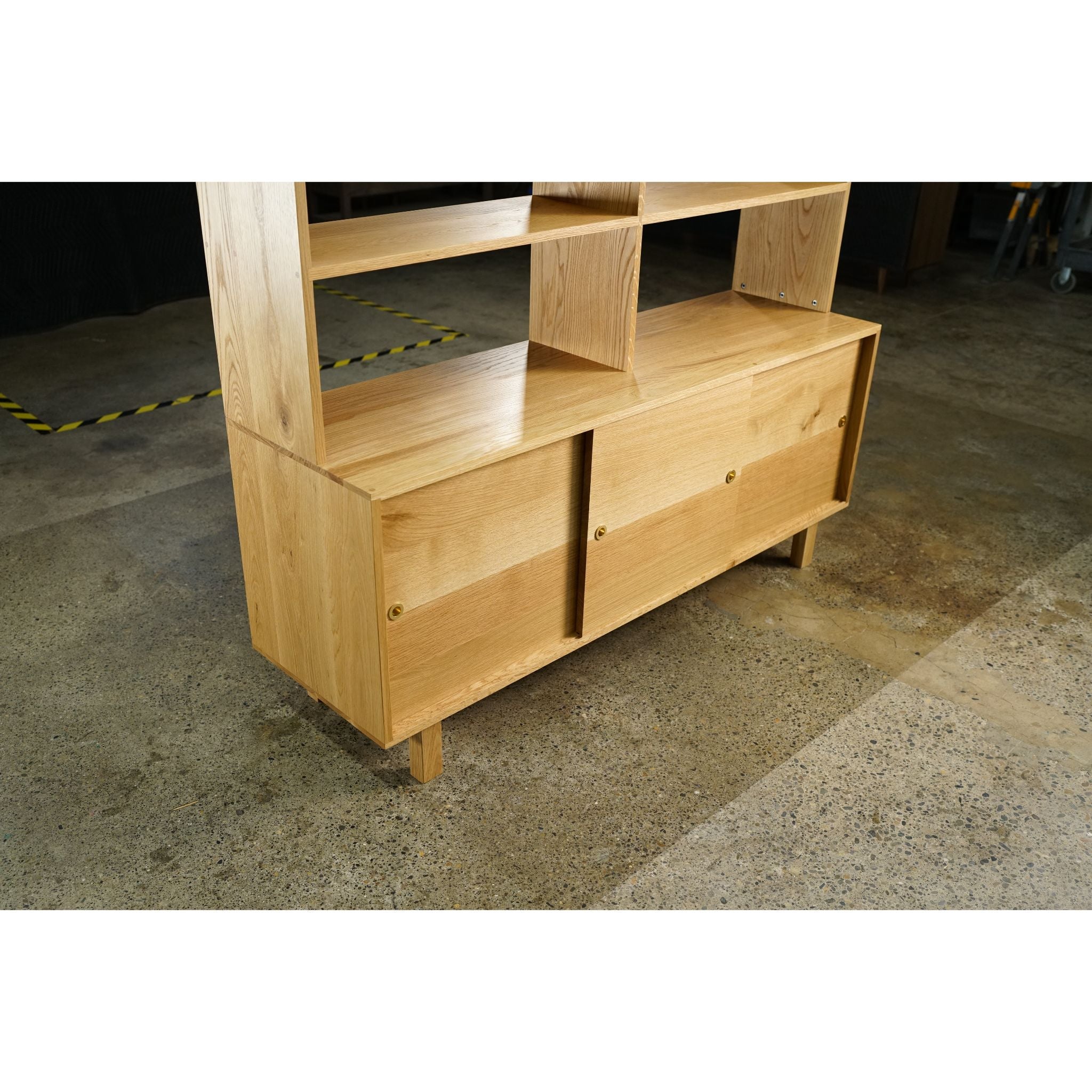 Gilles Hutch 2.0 Sliding Doors 62W HU02 Closed Drawer View by Tomfoolery Wood Co