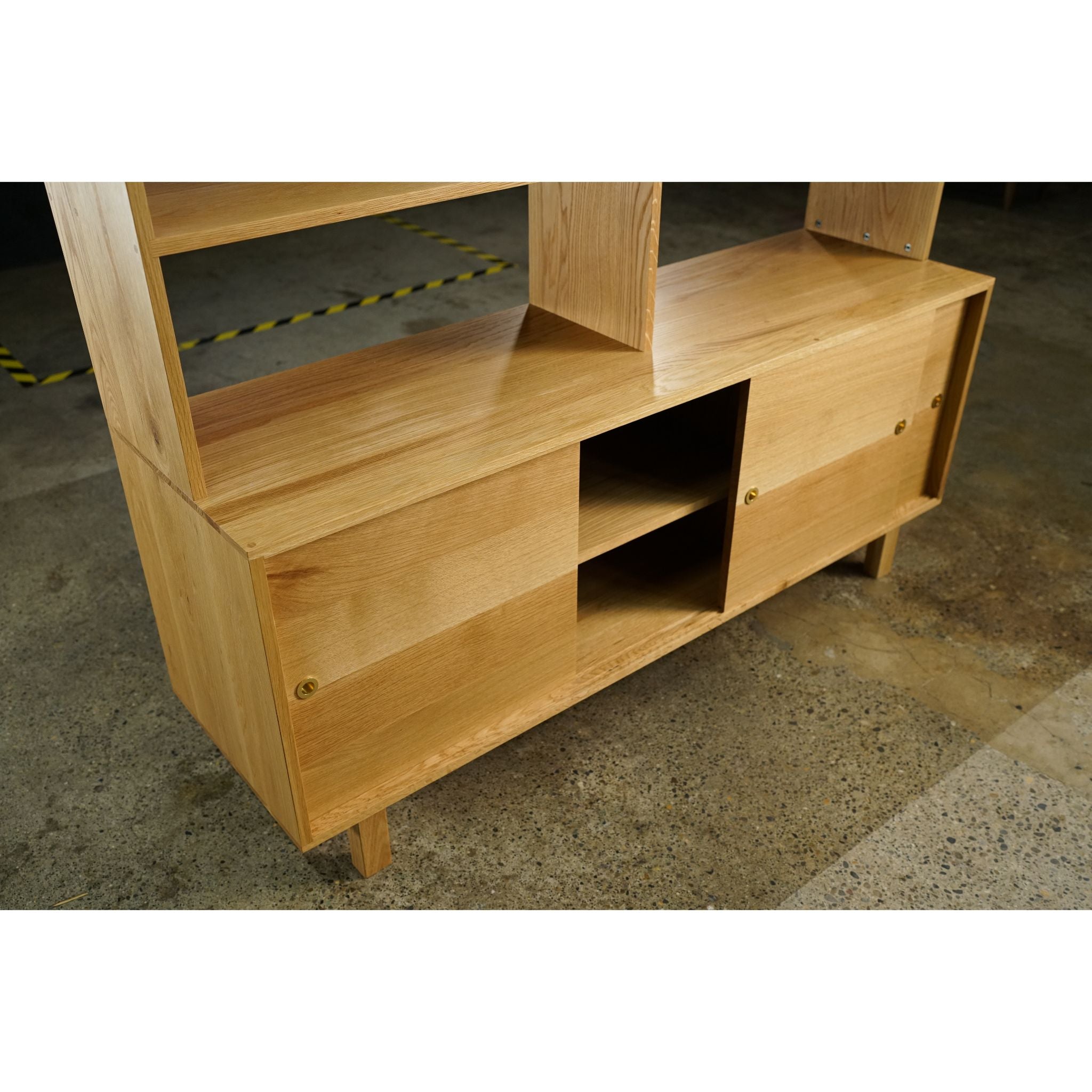 Gilles Hutch 2.0 Sliding Doors 62W HU02 Open Drawer View by Tomfoolery Wood Co