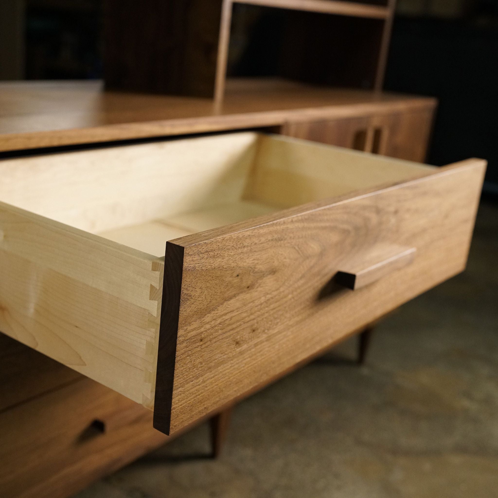 Gilles Hutch 3 Drawer 80W HU01 Open Drawer View by Tomfoolery Wood Co
