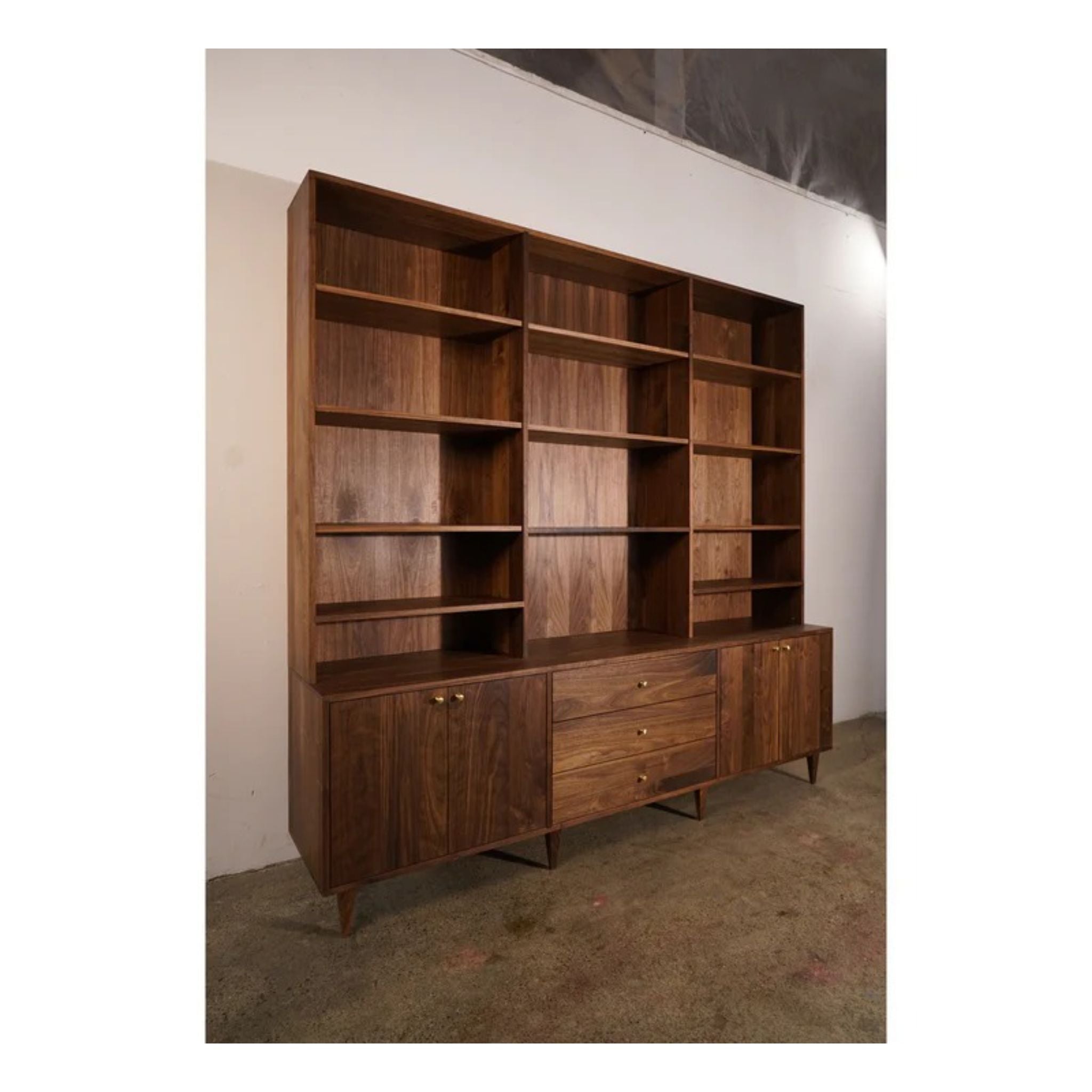 Gilles Hutch 3 Drawers HU06 Left Front View by Tomfoolery Wood Co