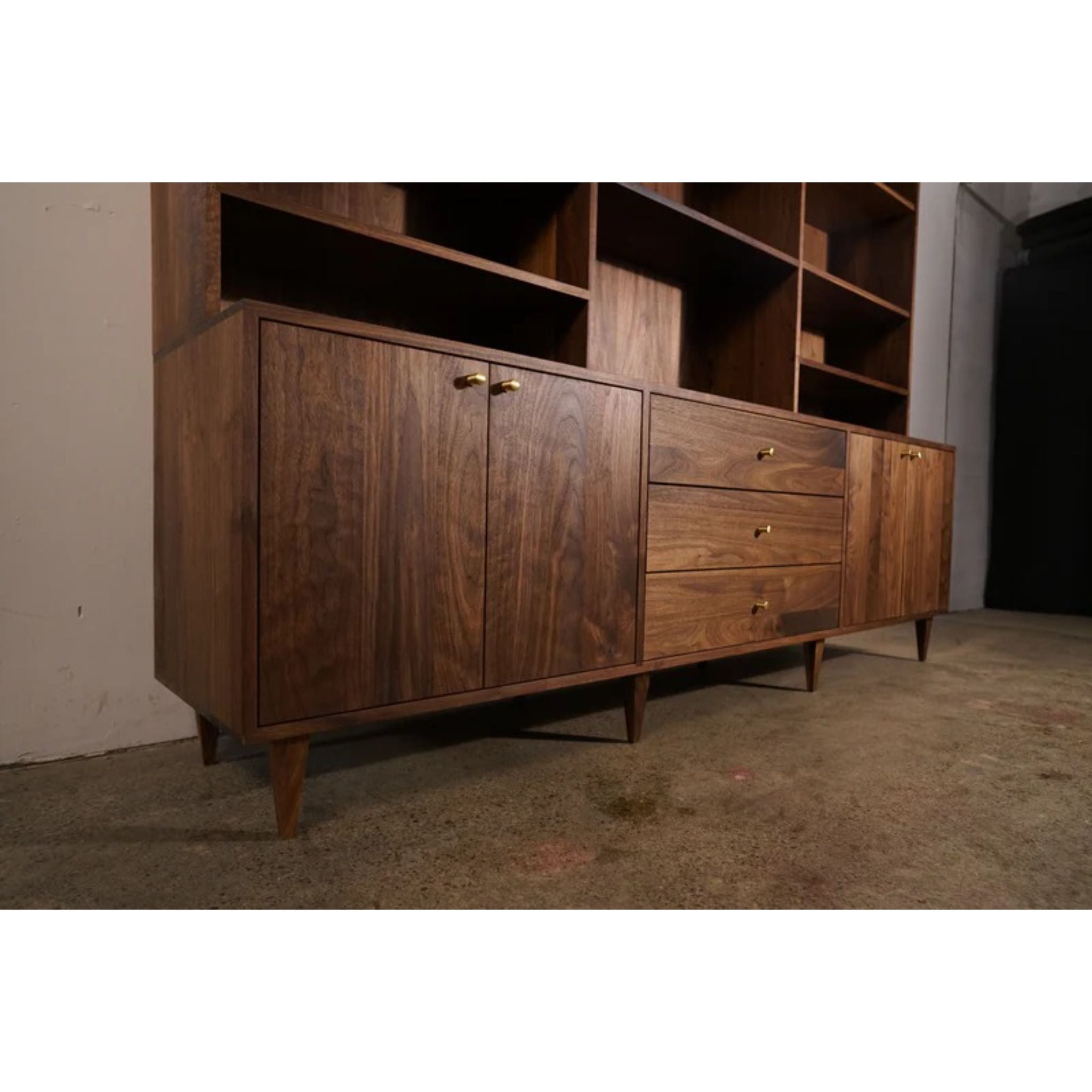 Gilles Hutch 3 Drawers HU06 Lower Side View by Tomfoolery Wood Co