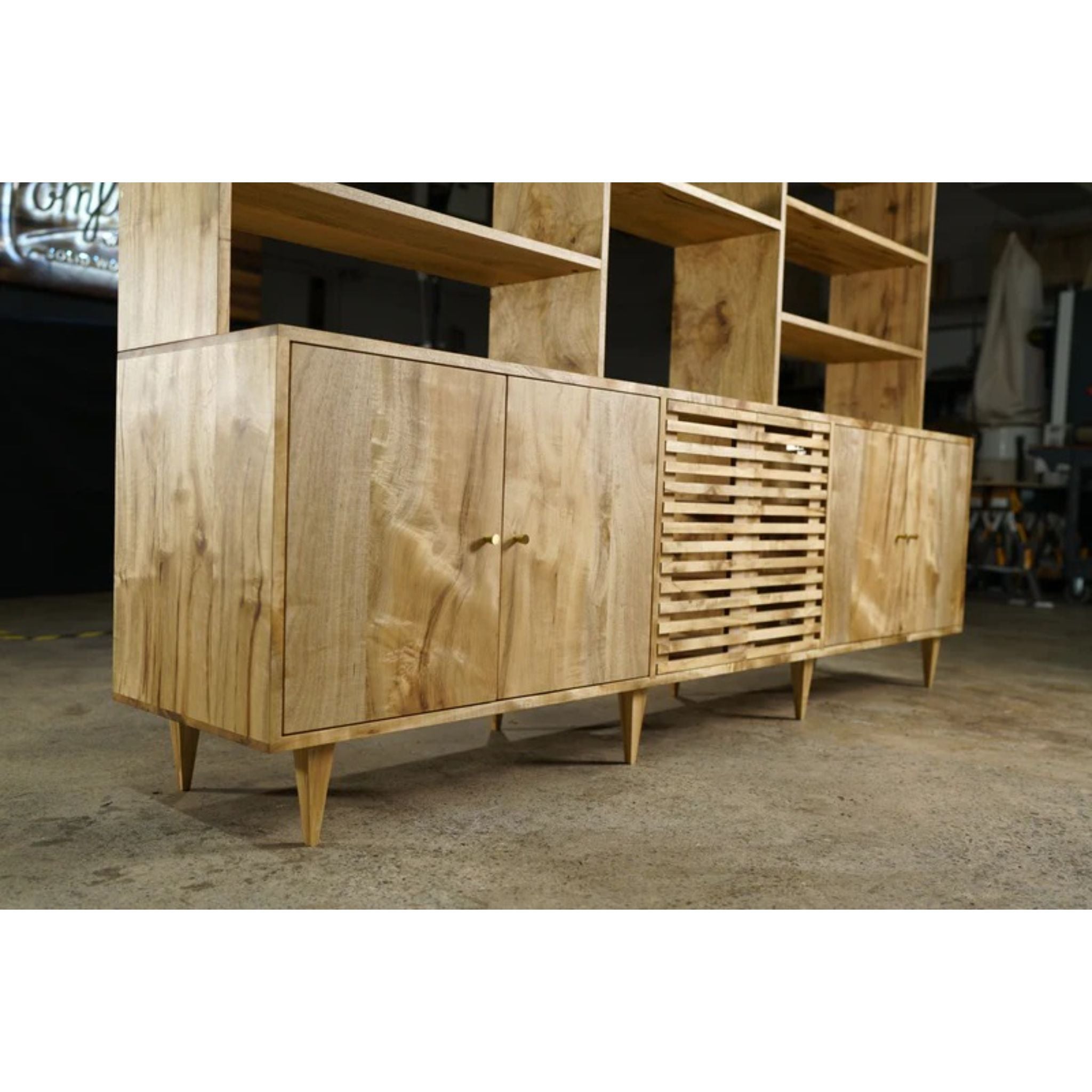 Gilles Hutch Slat Doors HU04 Lower Left Side View by Tomfoolery Wood Co
