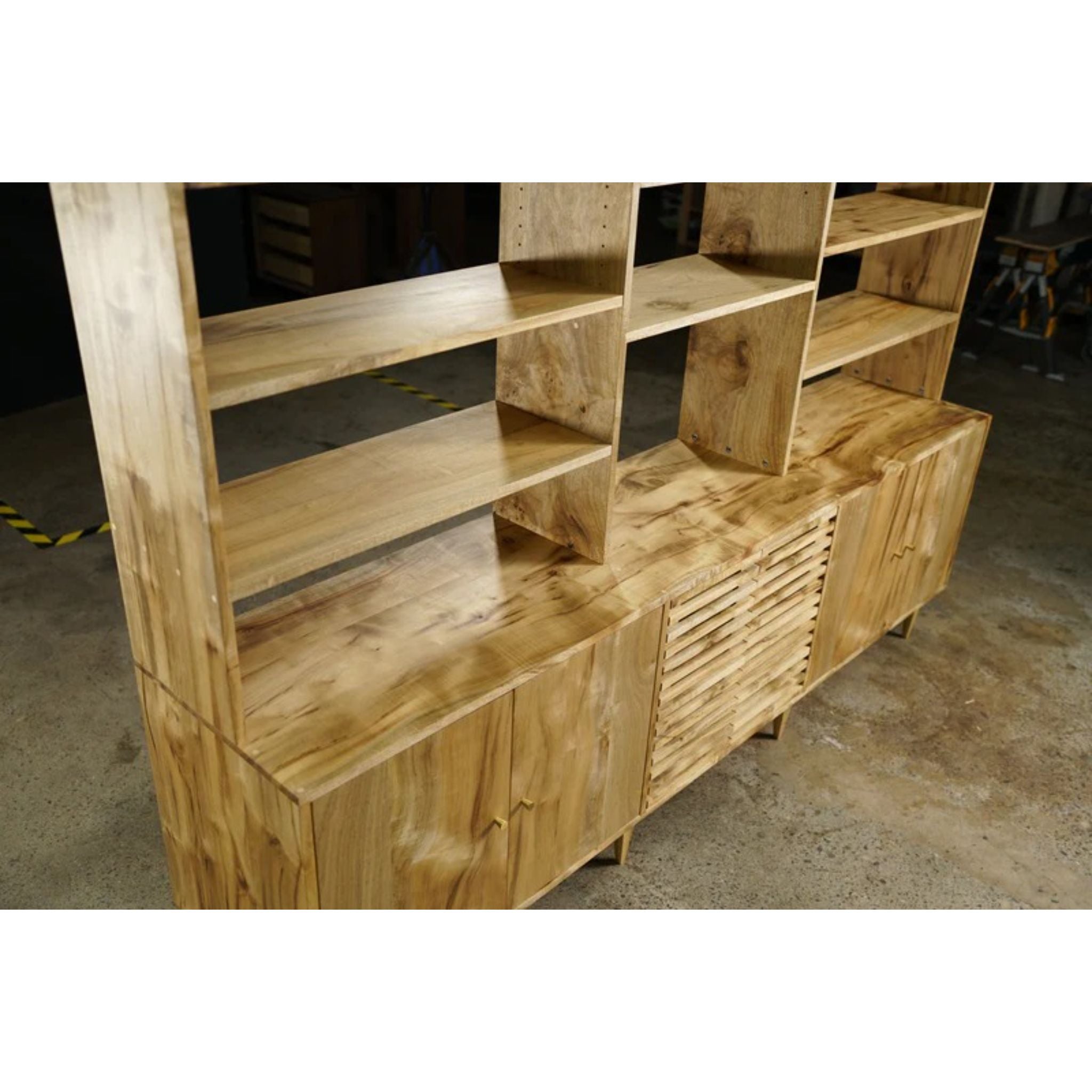Gilles Hutch Slat Doors HU04 Mid Left View by Tomfoolery Wood Co