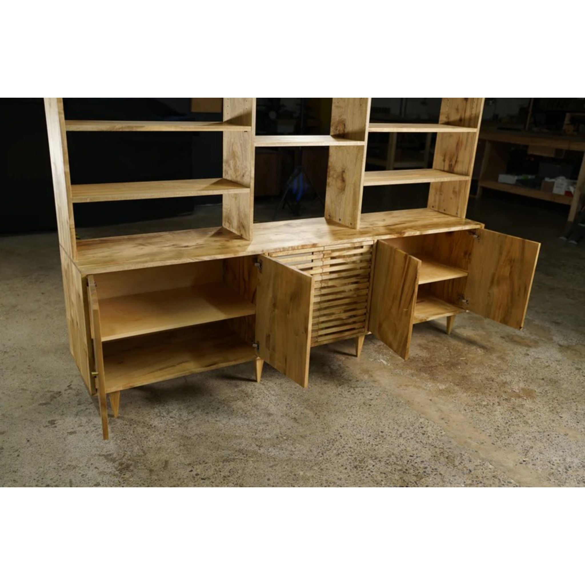 Gilles Hutch Slat Doors HU04 Opened Doors View by Tomfoolery Wood Co