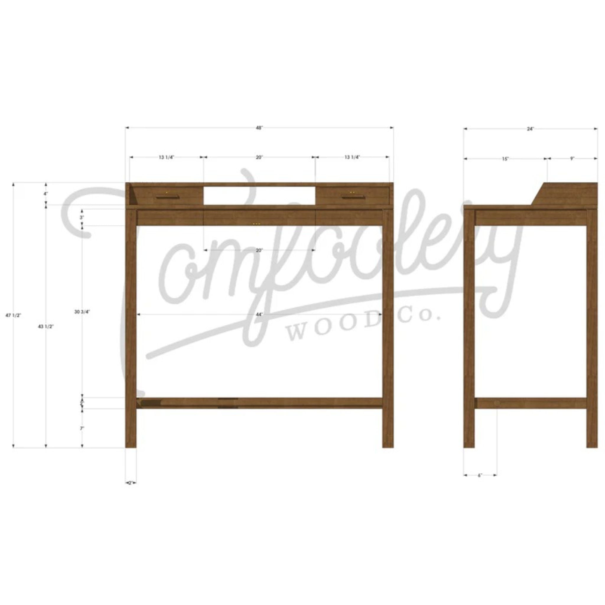 Gordon Standing Desk DK04 Dimensions by Tomfoolery Wood Co