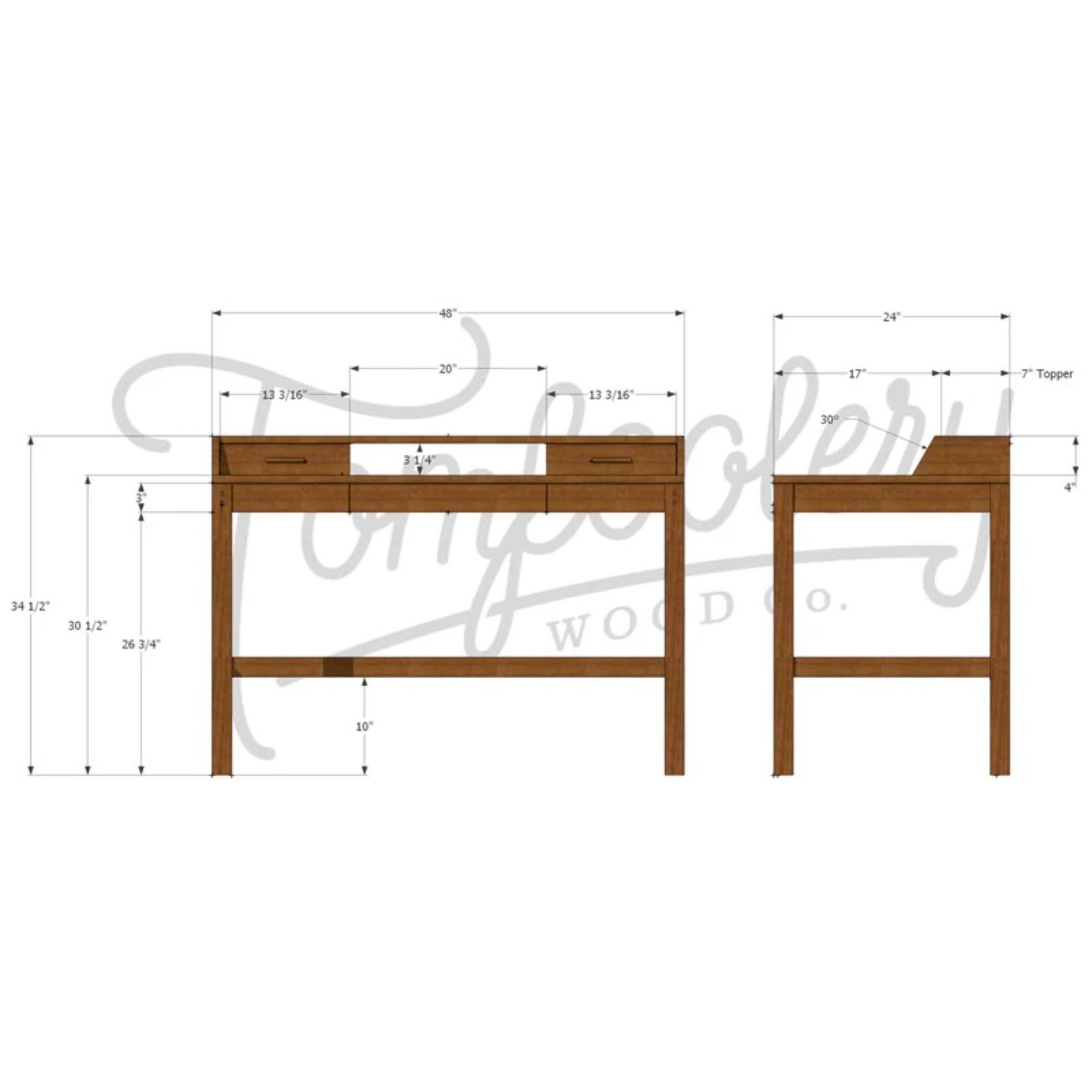 Gordon Writing Desk DK05 Dimensions by Tomfoolery Wood Co
