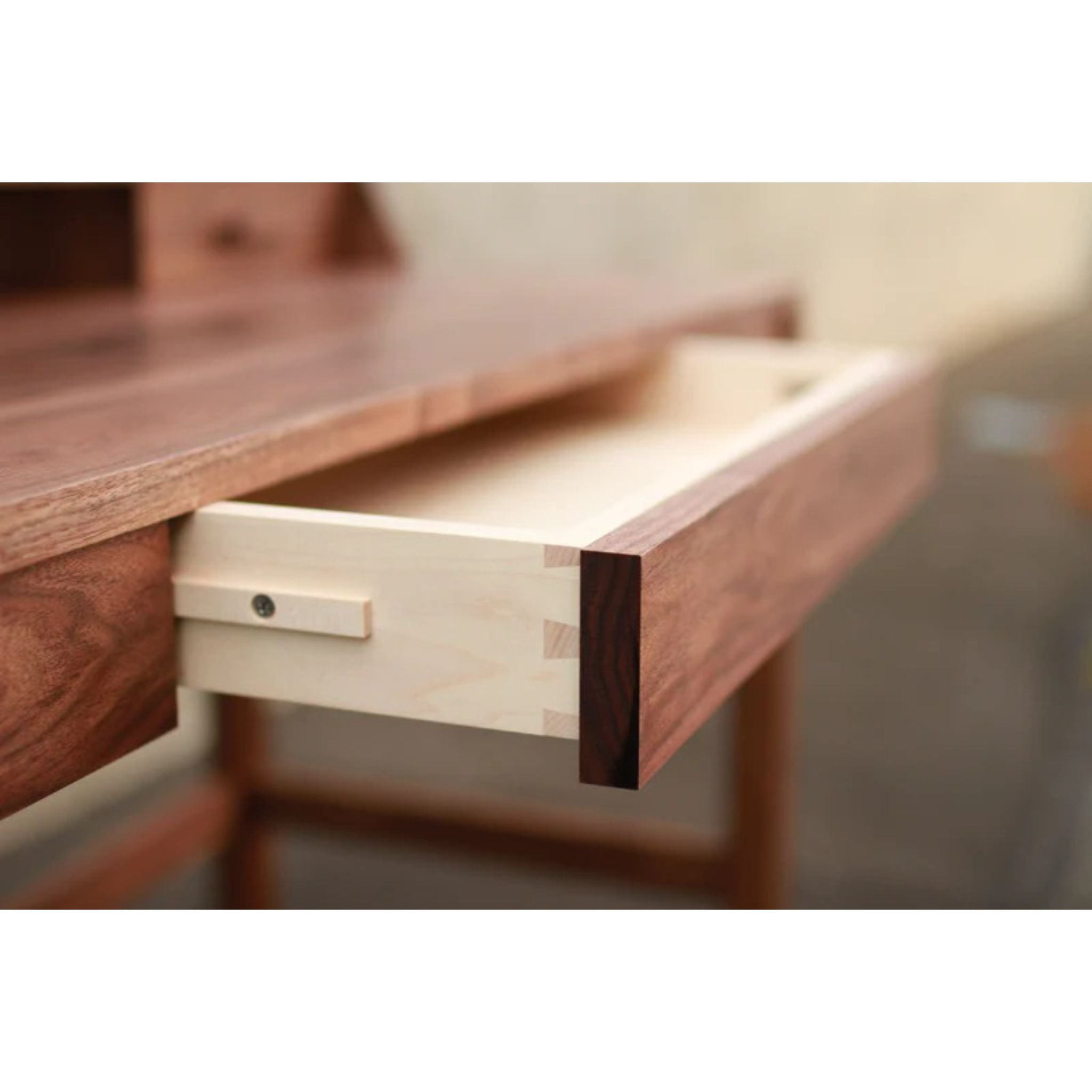 Gordon Writing Desk DK05 Opened Drawer Closeup View by Tomfoolery Wood Co