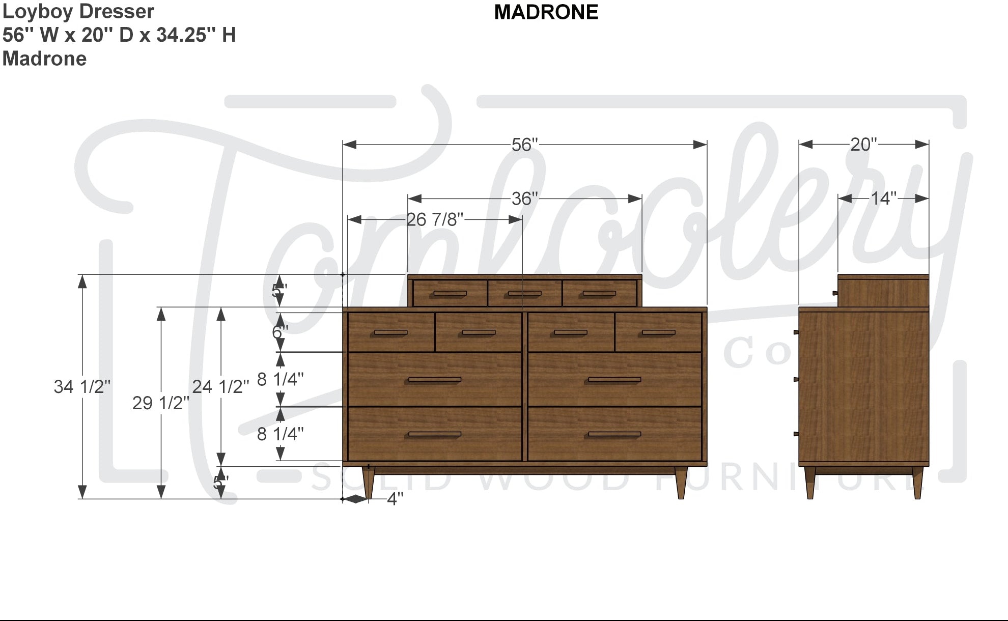Lowboy Madrone Dresser -11  Drawer