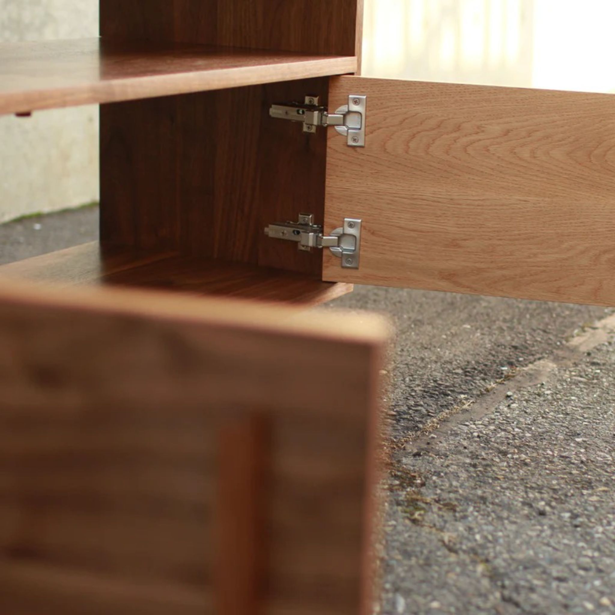 Guthrie Media Console CN54 Opened Doors Closeup View by Tomfoolery Wood Co 