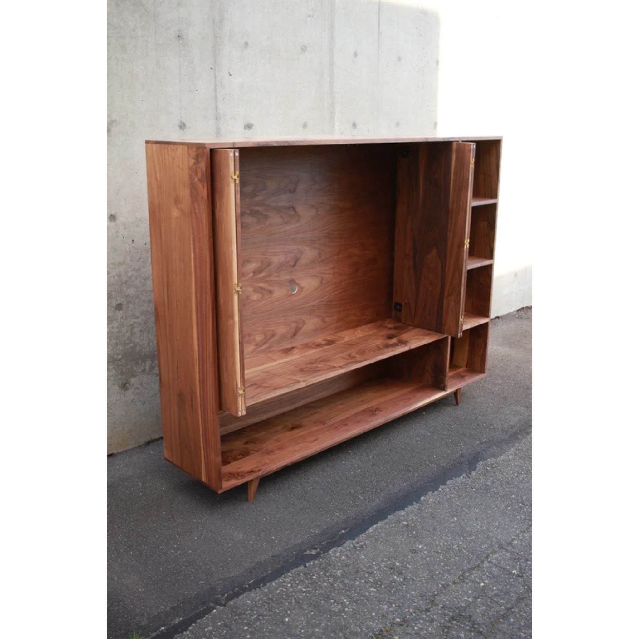 Haigh TV Console CN42 Opened Doors View by Tomfoolery Wood Co